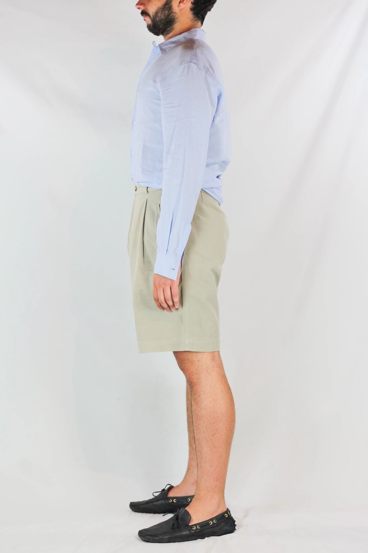 High-Waisted Beige Cotton Bermuda