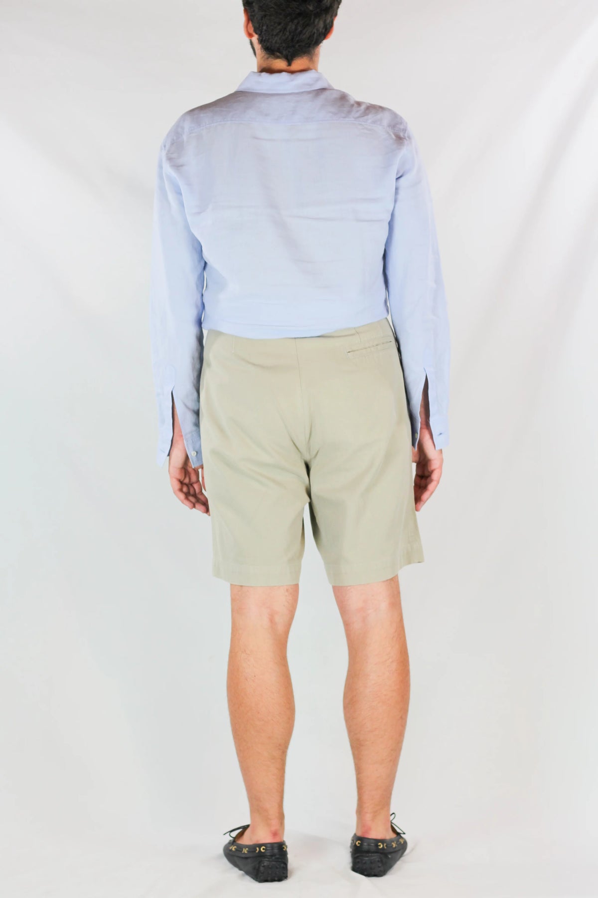 High-Waisted Beige Cotton Bermuda