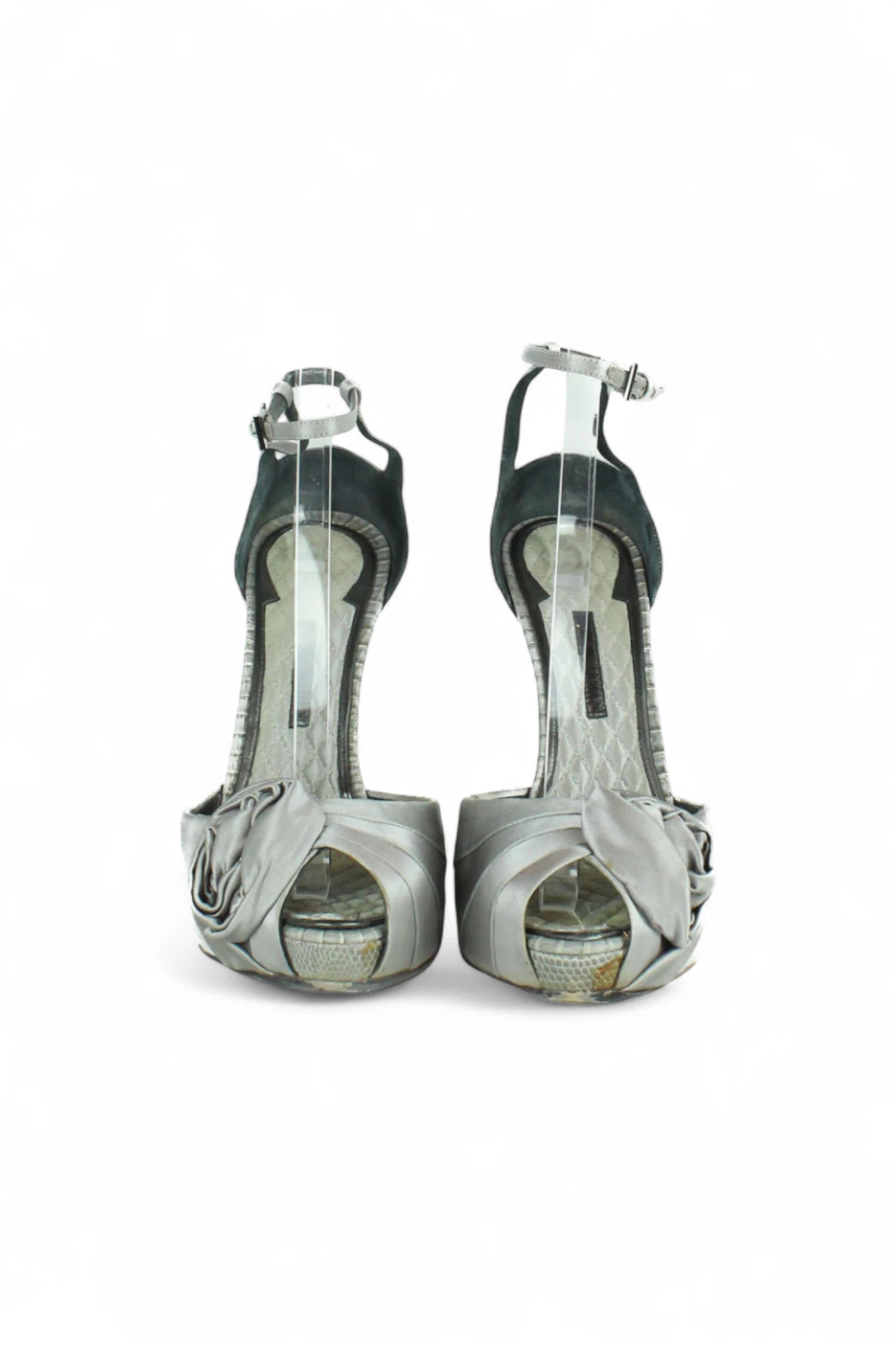 Grey Satin Platform Sandals with Rose Detail