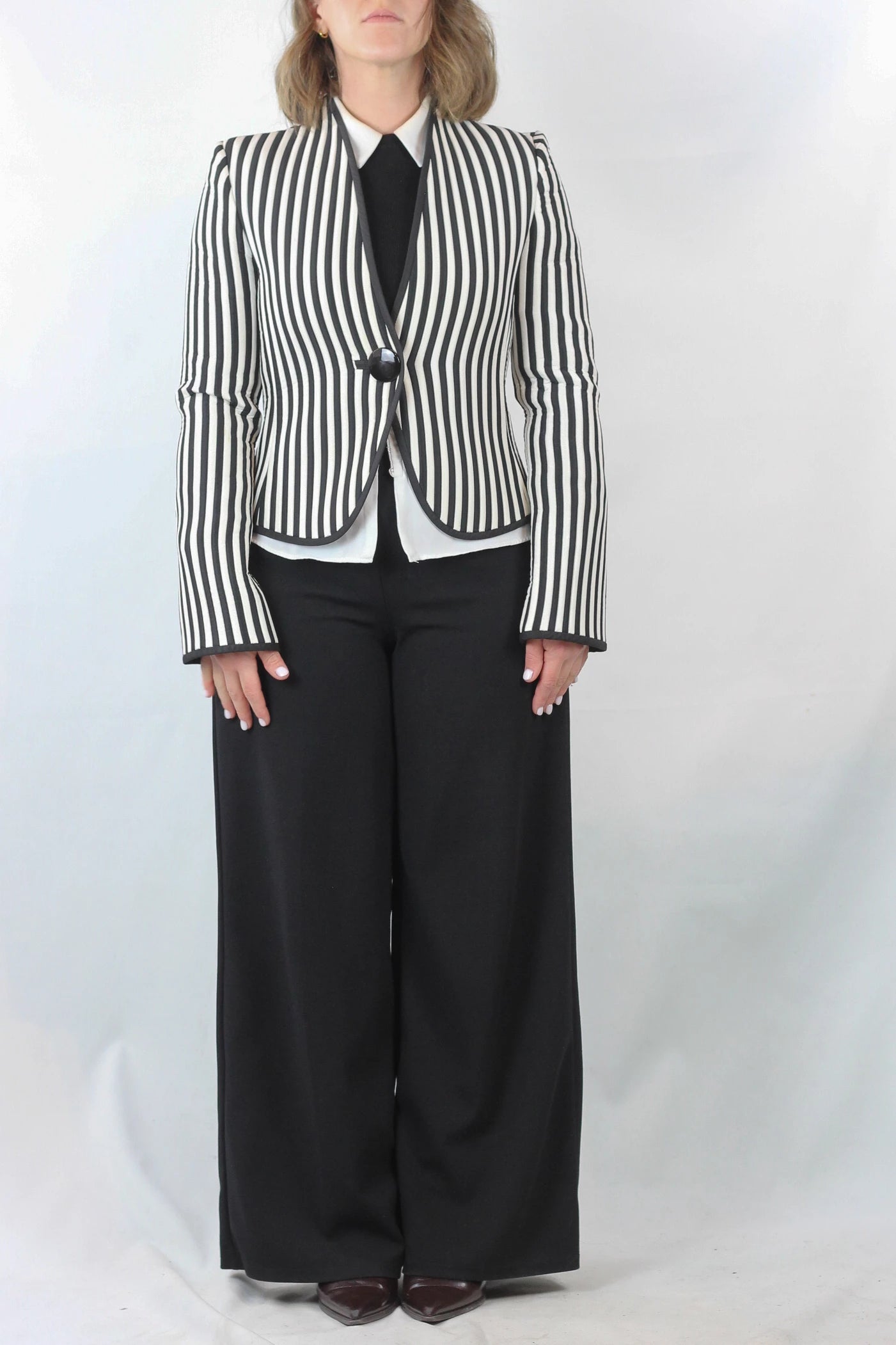 Striped Fitted Jacket with Single Button
