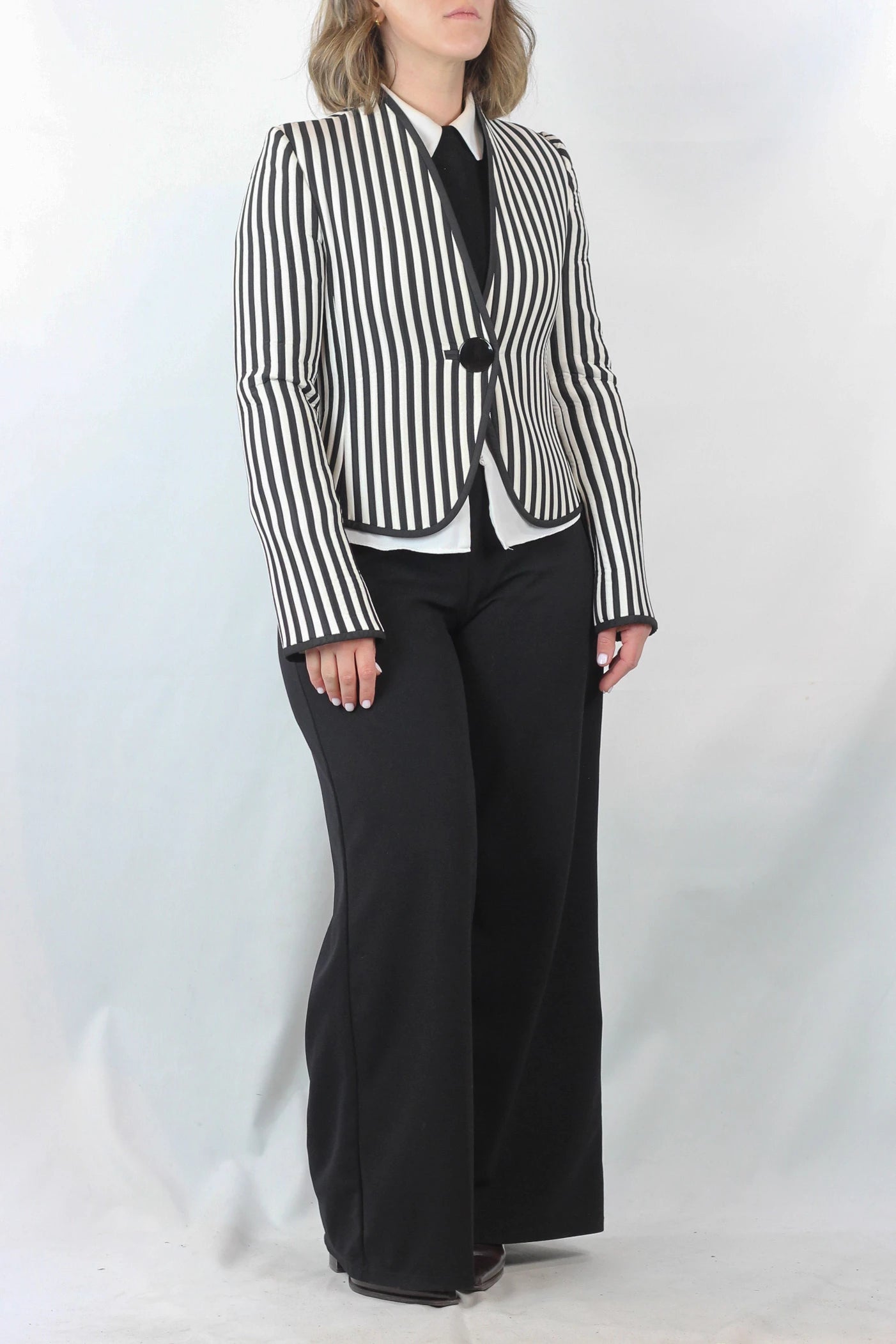 Striped Fitted Jacket with Single Button