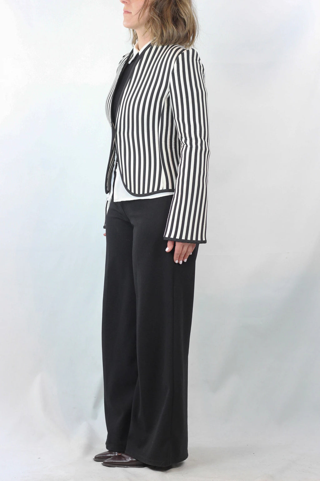 Striped Fitted Jacket with Single Button