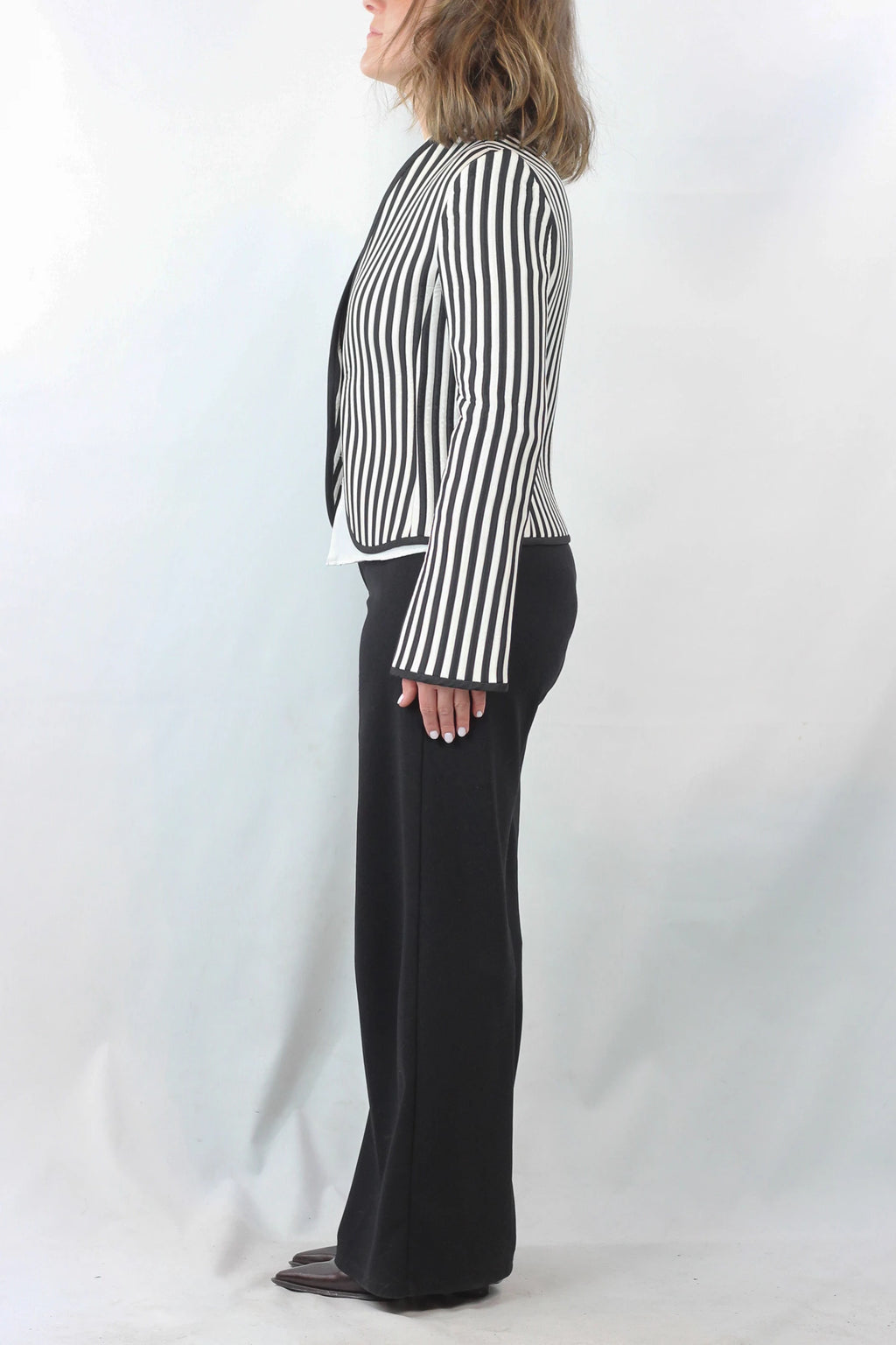 Striped Fitted Jacket with Single Button