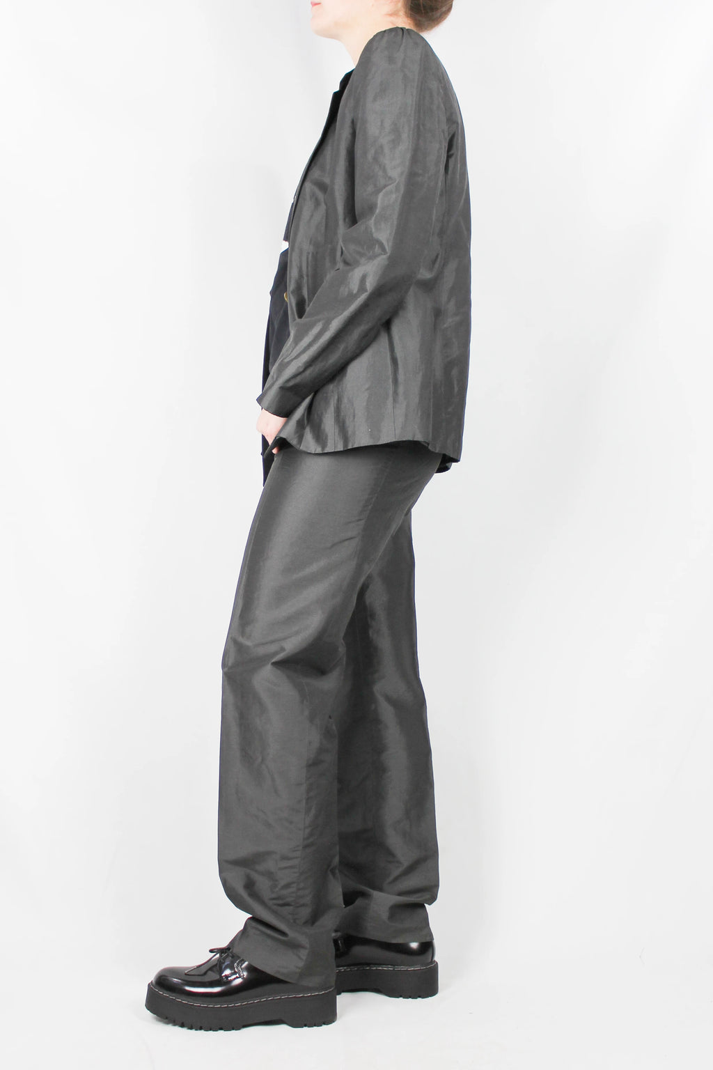 Dark grey silk tailleur