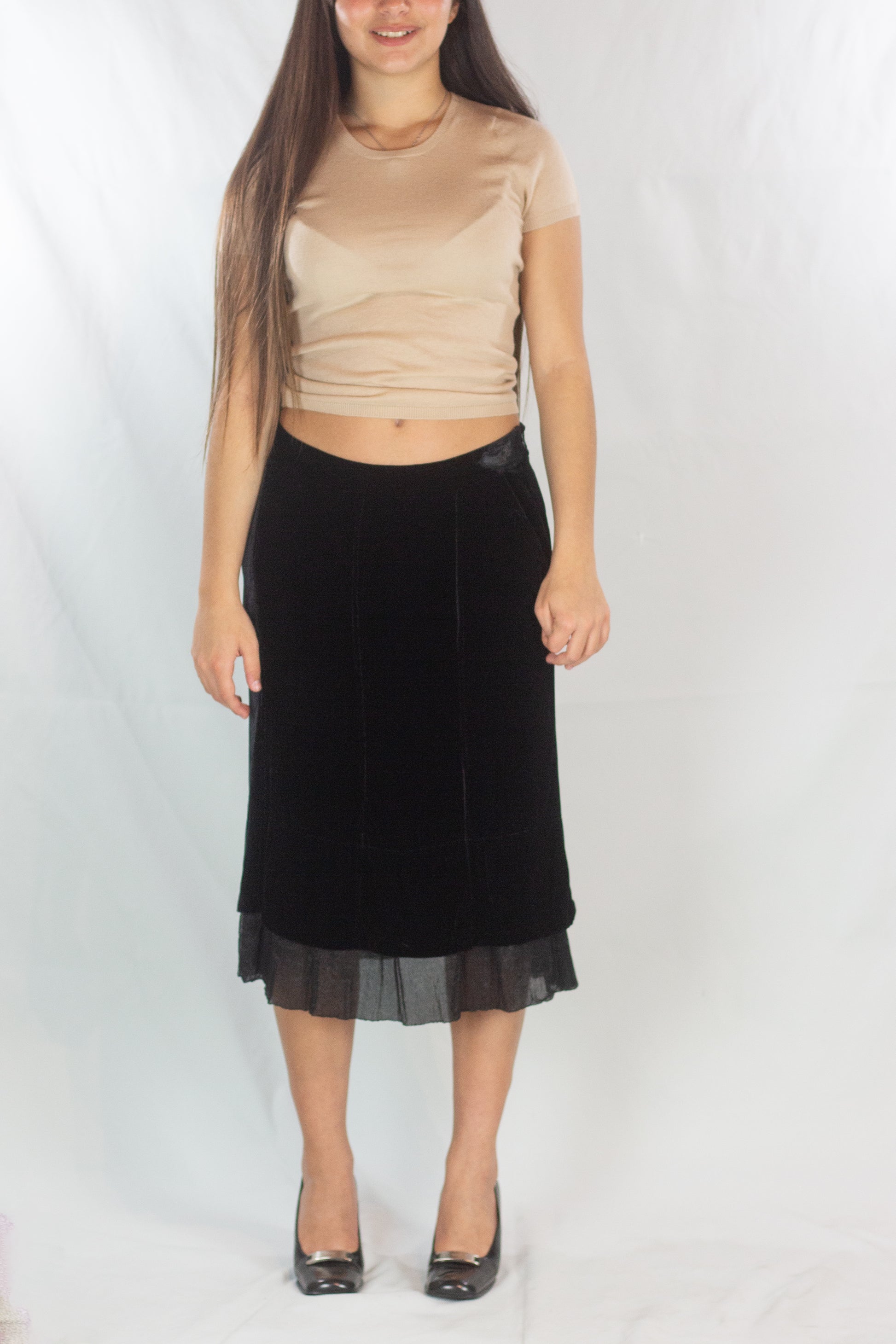 Black Velvet Skirt with Chiffon Hem Detail