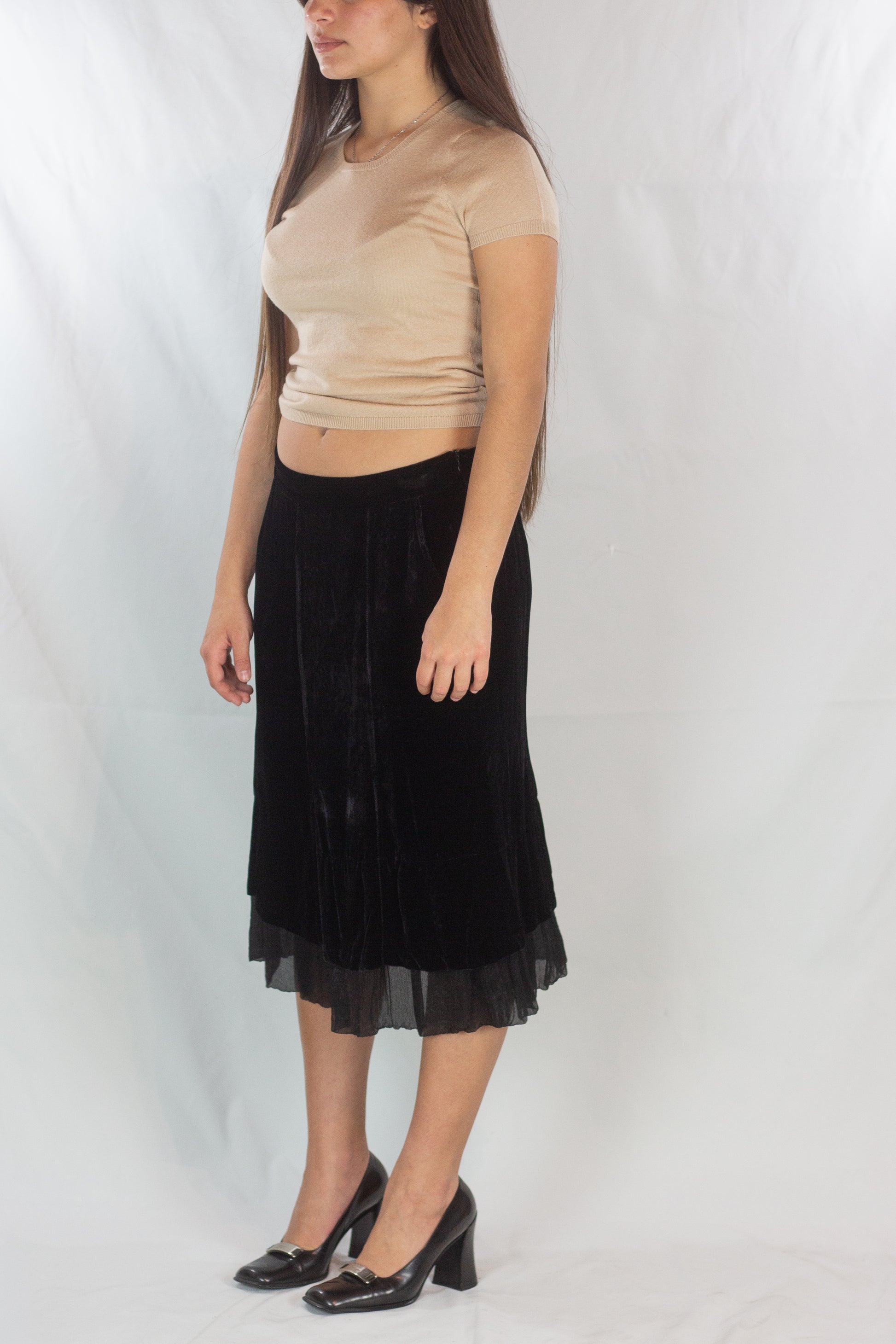 Black Velvet Skirt with Chiffon Hem Detail