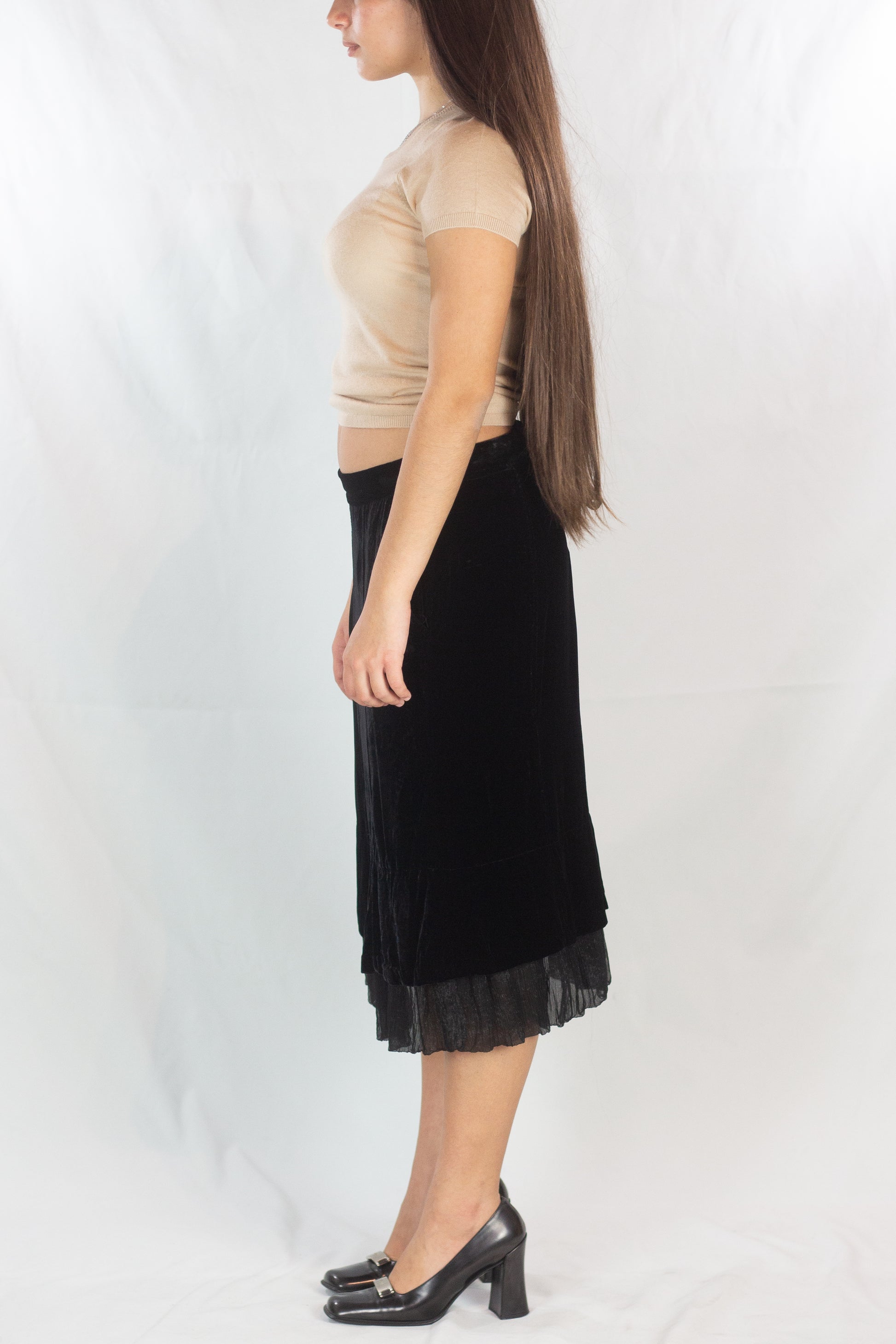 Black Velvet Skirt with Chiffon Hem Detail