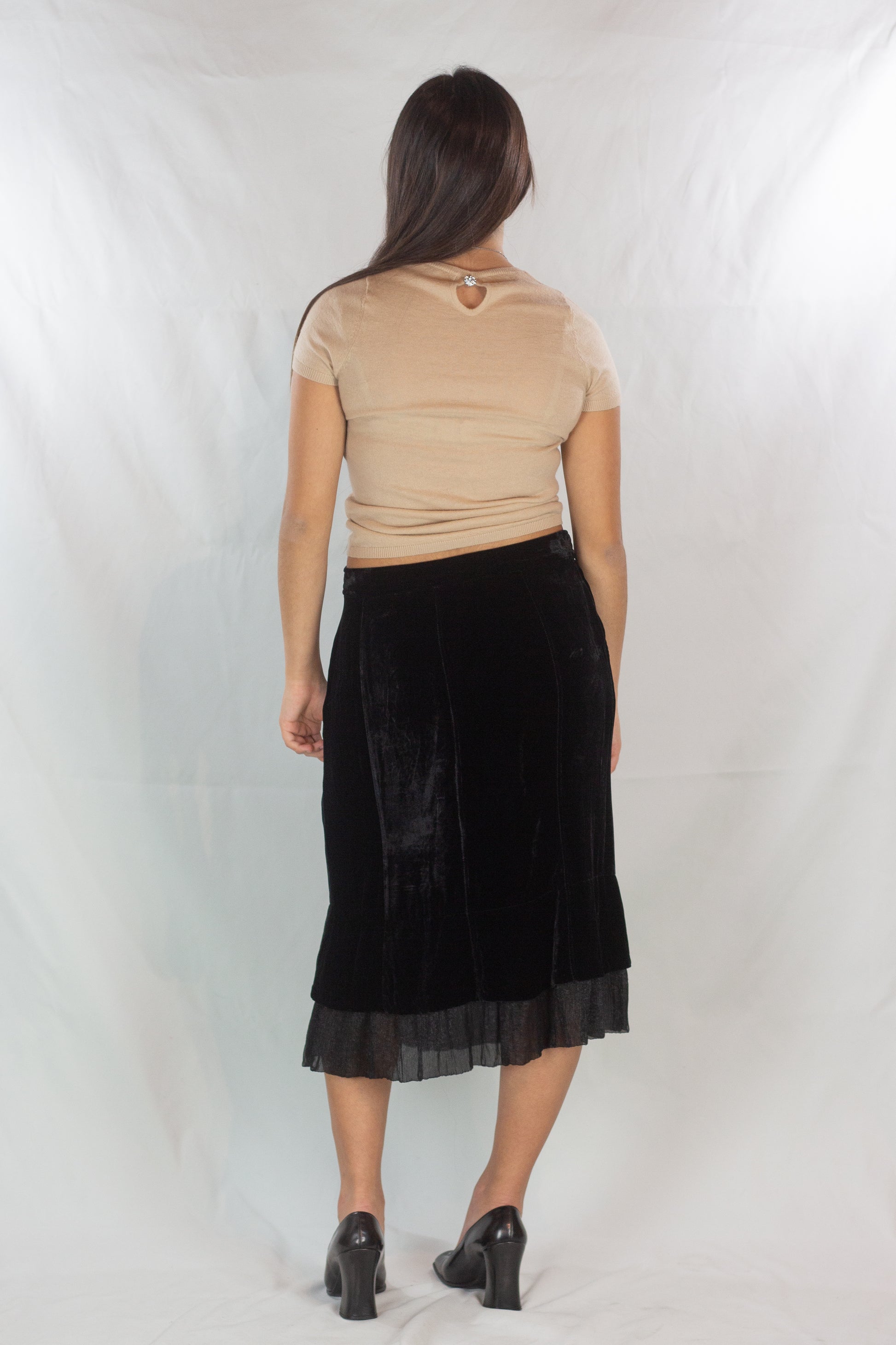 Black Velvet Skirt with Chiffon Hem Detail