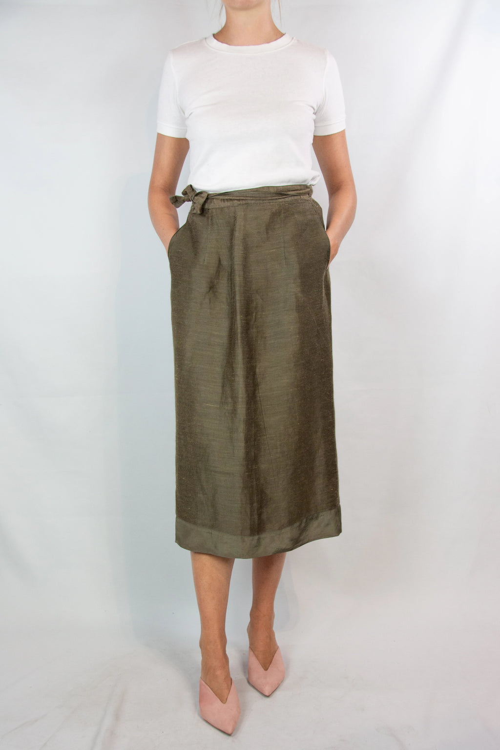 Olive Green Silk Wrap Skirt