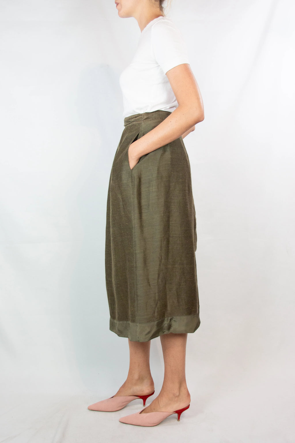 Olive Green Silk Wrap Skirt
