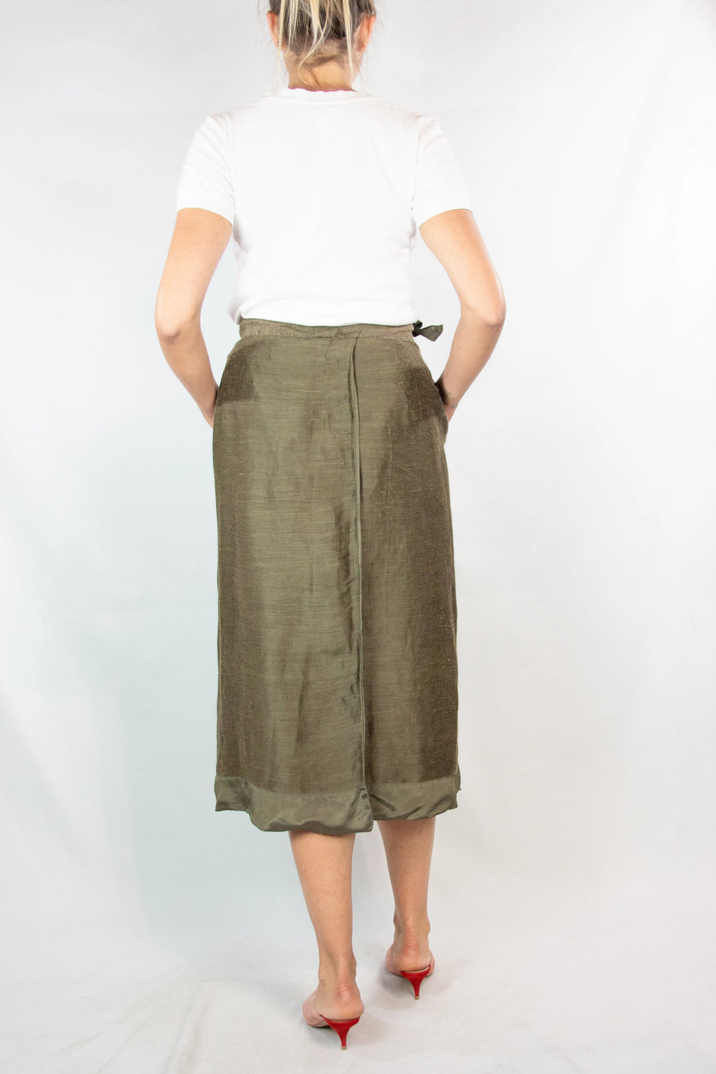 Olive Green Silk Wrap Skirt