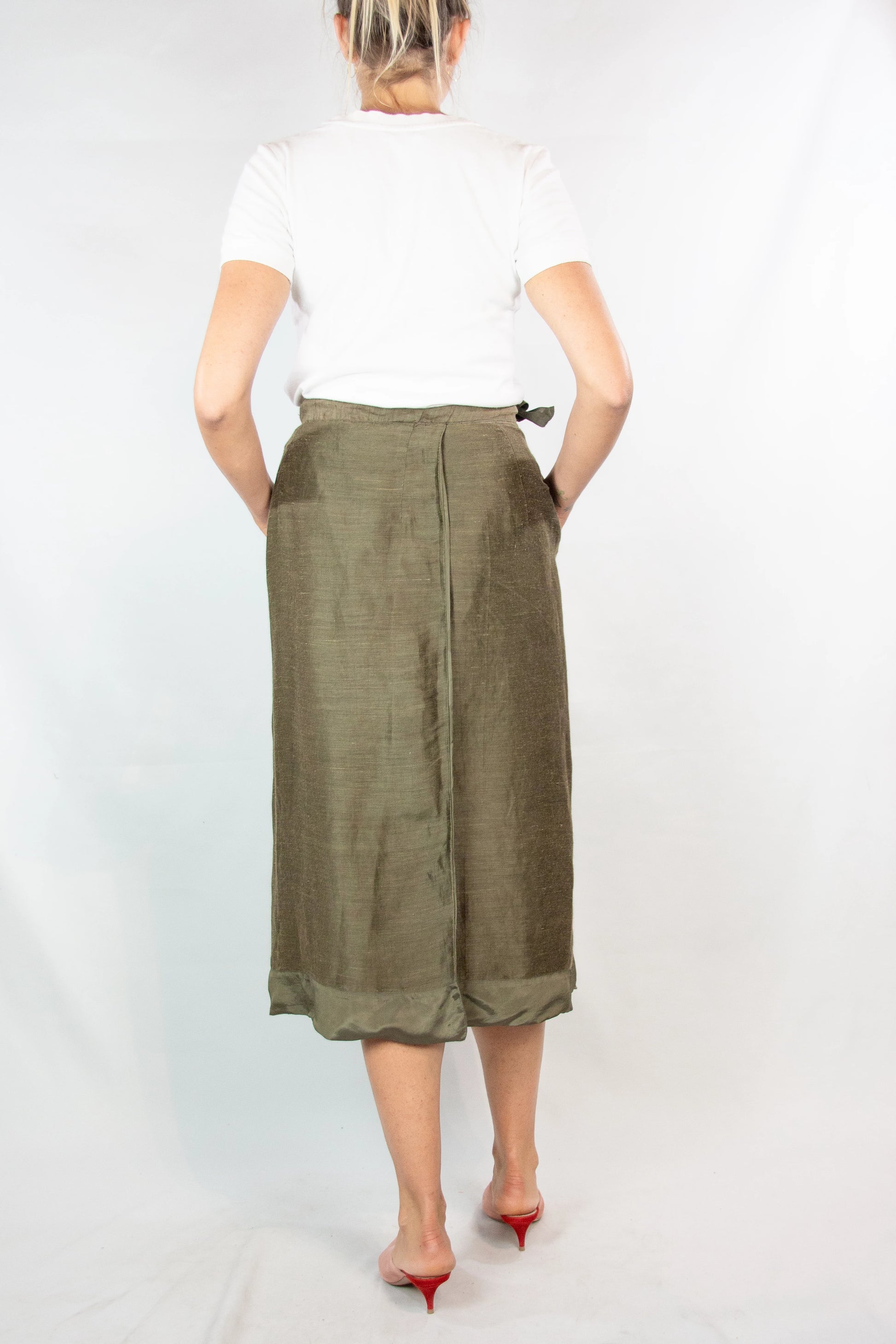 Olive Green Silk Wrap Skirt