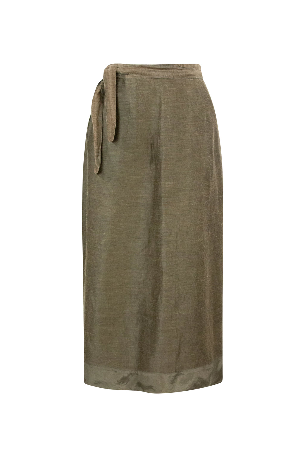 Olive Green Silk Wrap Skirt
