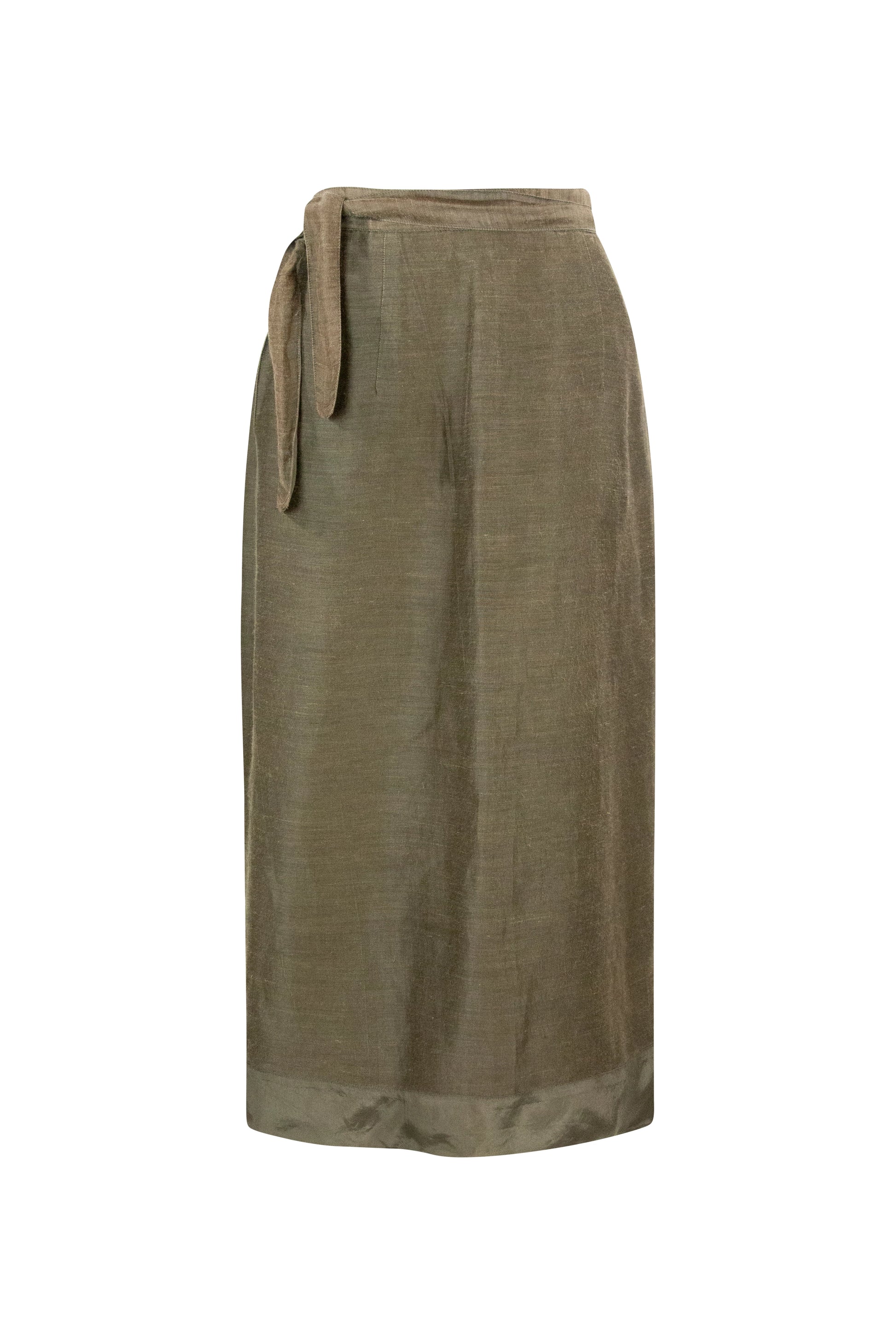 Olive Green Silk Wrap Skirt