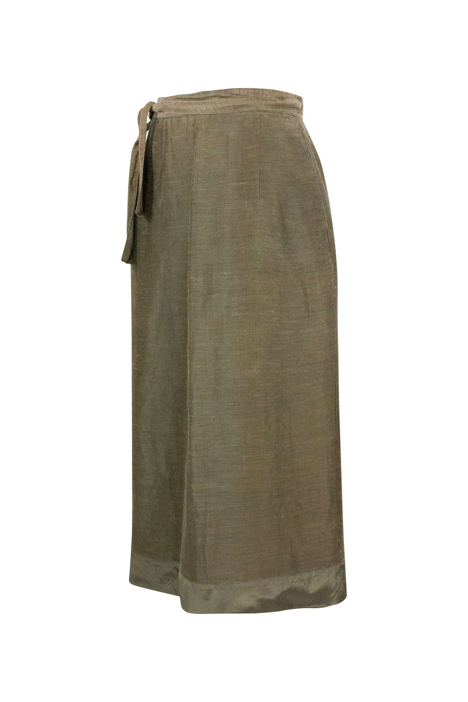 Olive Green Silk Wrap Skirt