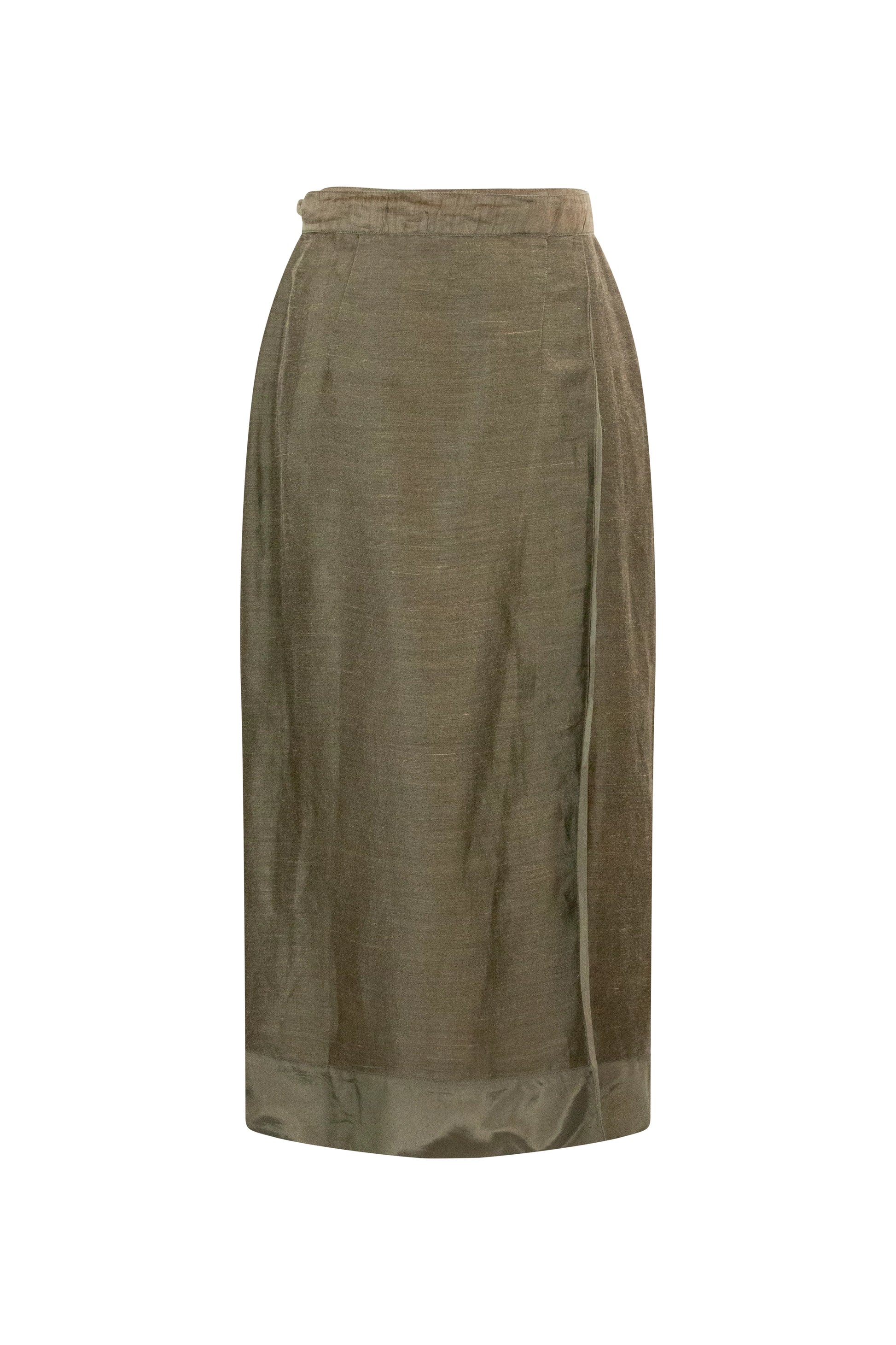 Olive Green Silk Wrap Skirt