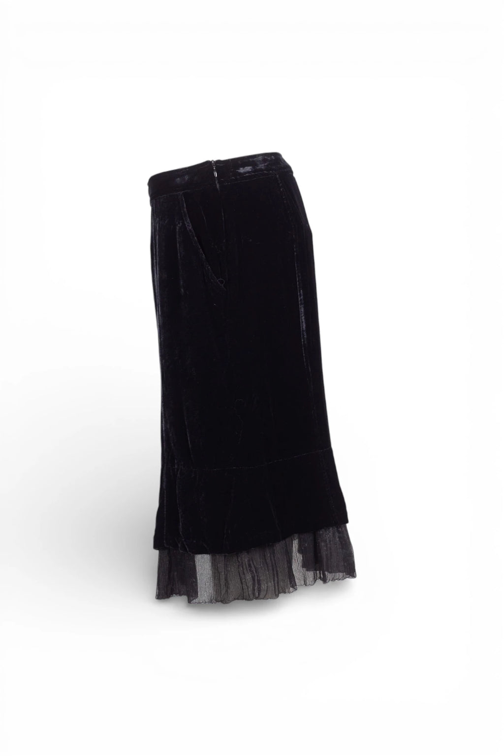 Black Velvet Skirt with Chiffon Hem Detail
