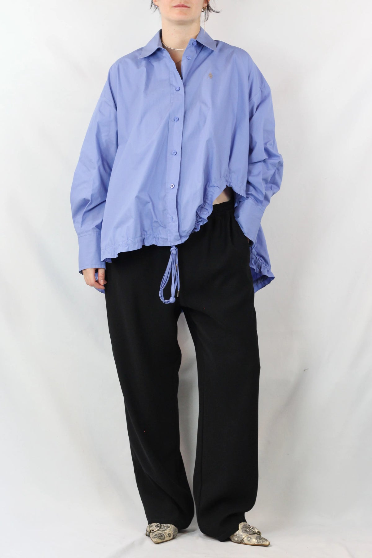 Asymmetric Drawstring Poplin Shirt
