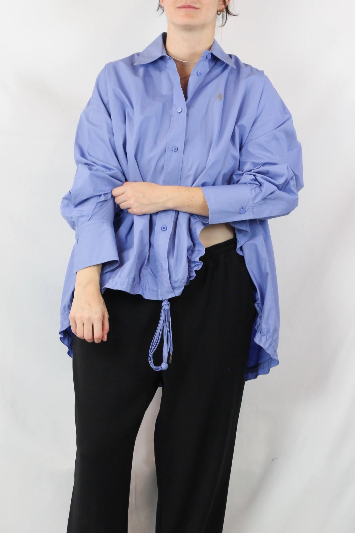 Asymmetric Drawstring Poplin Shirt