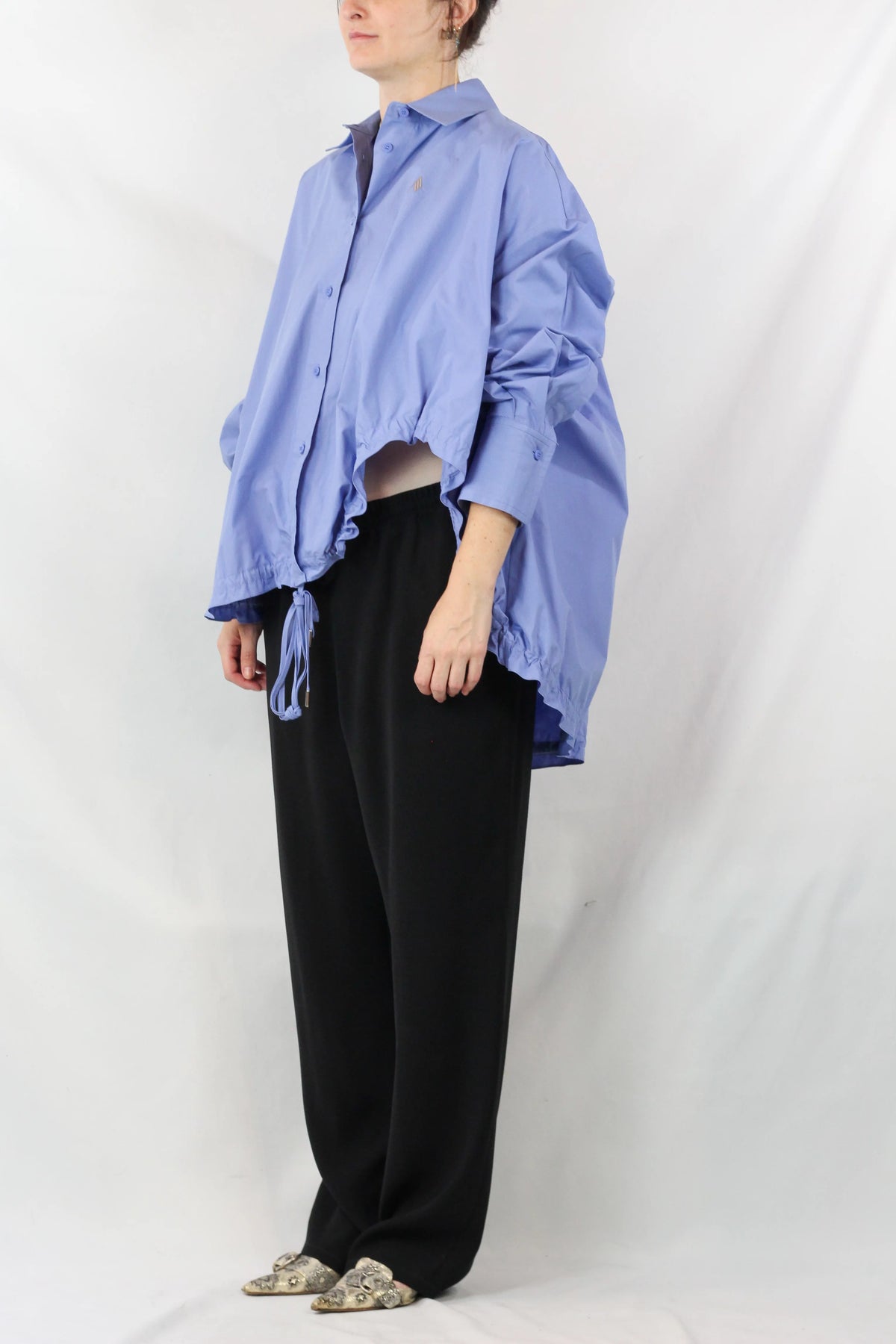 Asymmetric Drawstring Poplin Shirt
