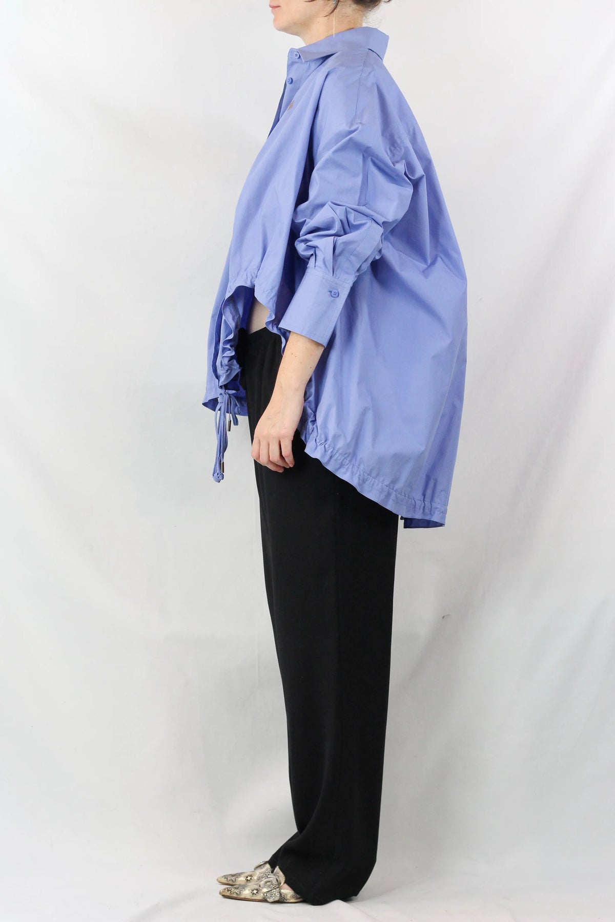 Asymmetric Drawstring Poplin Shirt