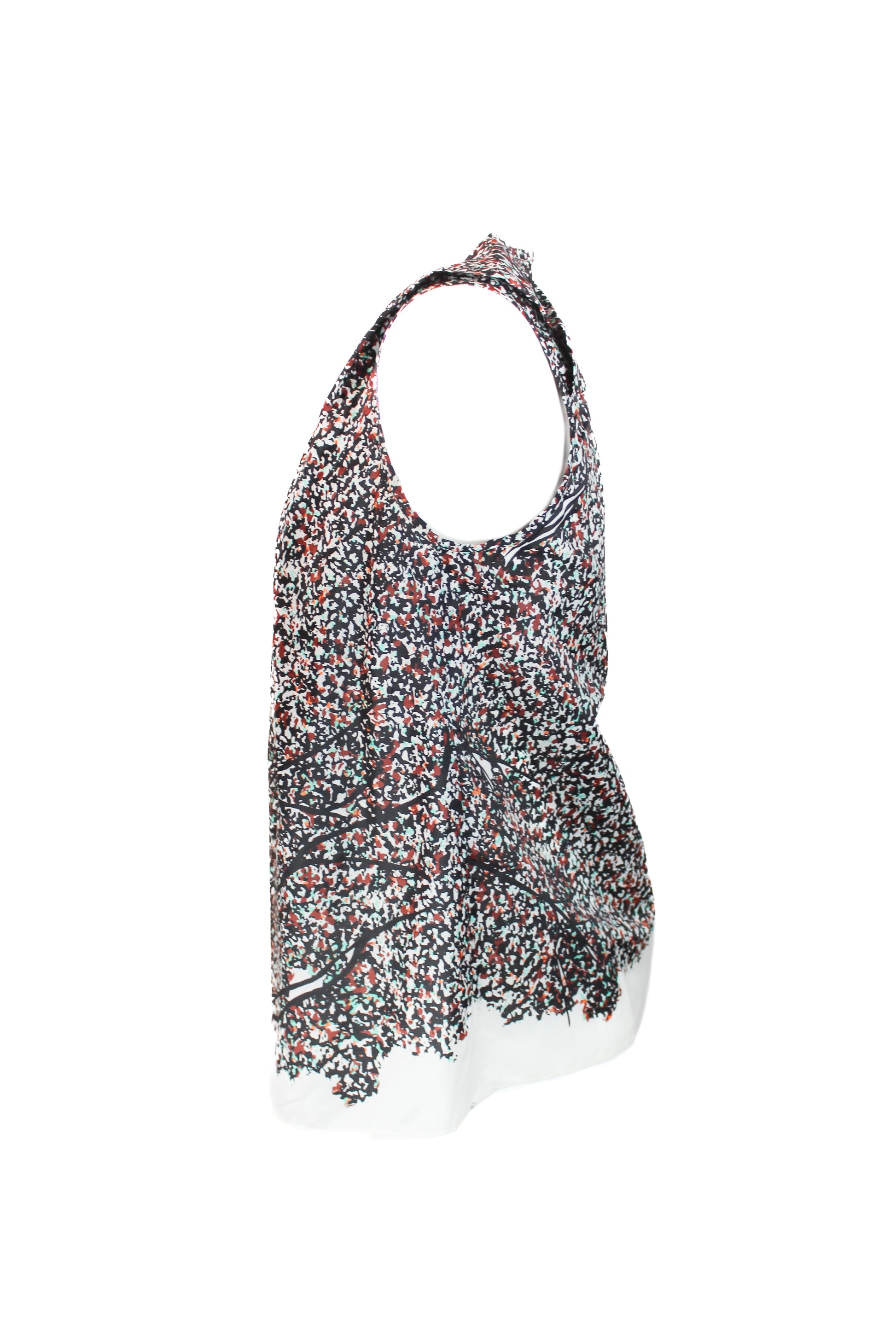 Patterned Sleeveless Top with Round Neck