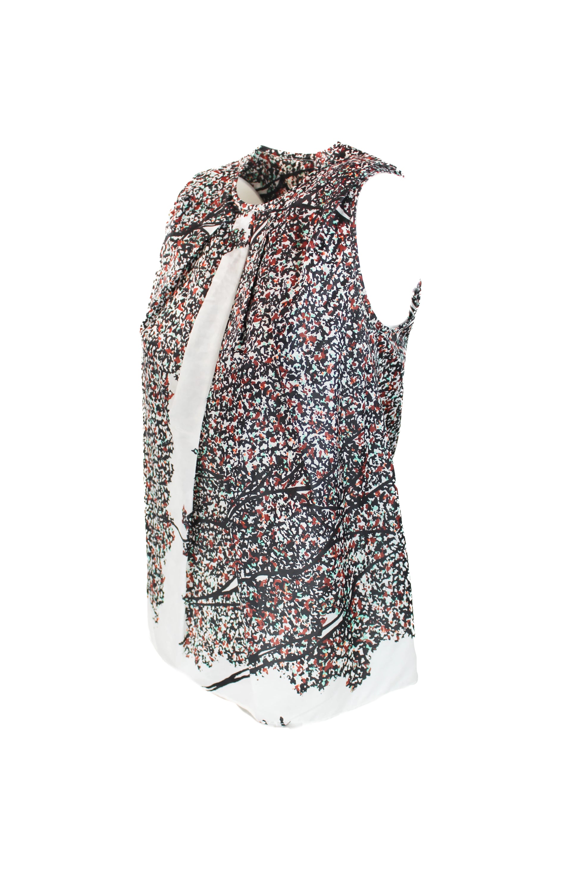 Patterned Sleeveless Top with Round Neck