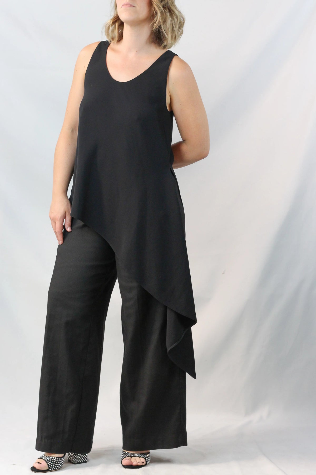 Asymmetric Draped Top Black