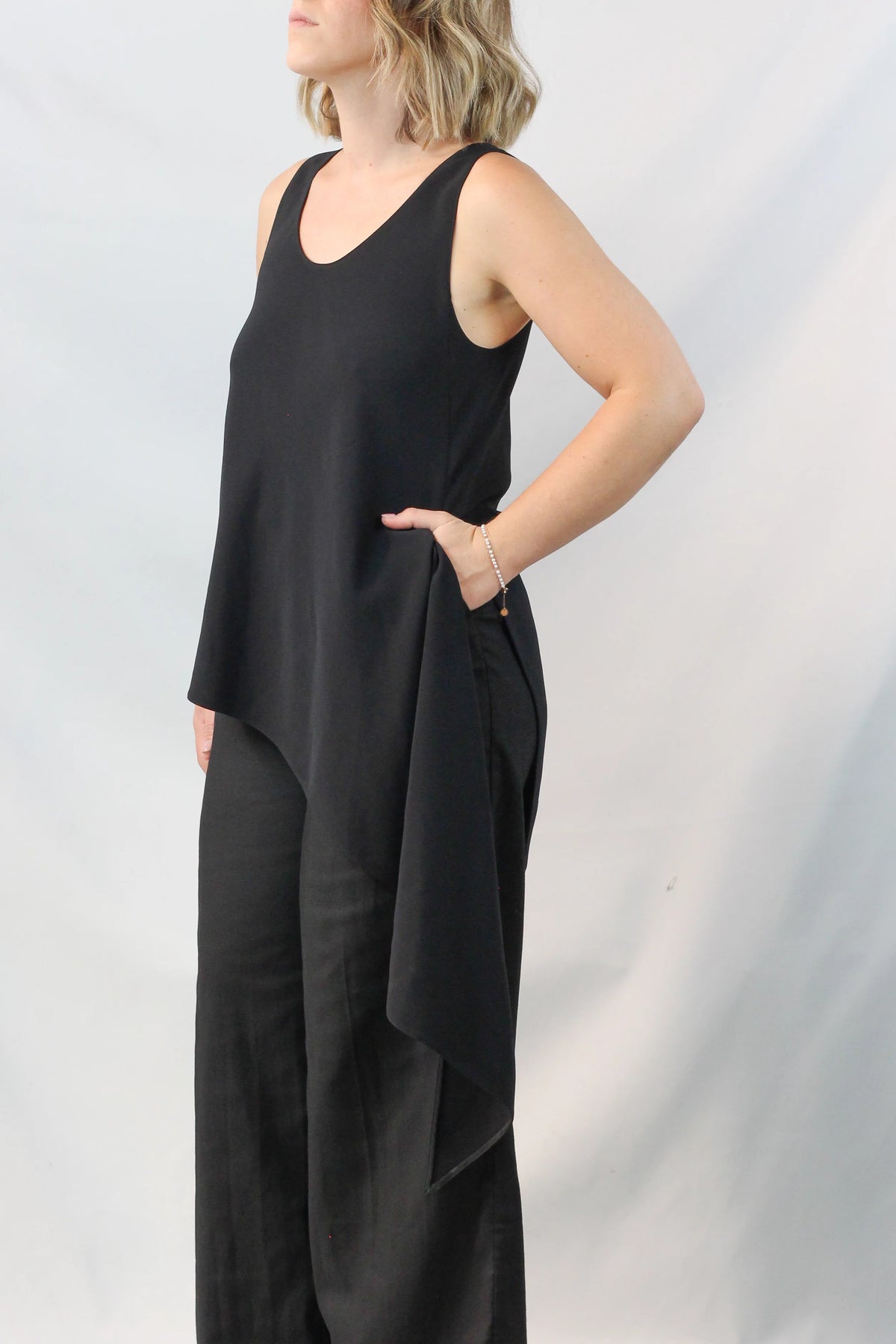 Asymmetric Draped Top Black