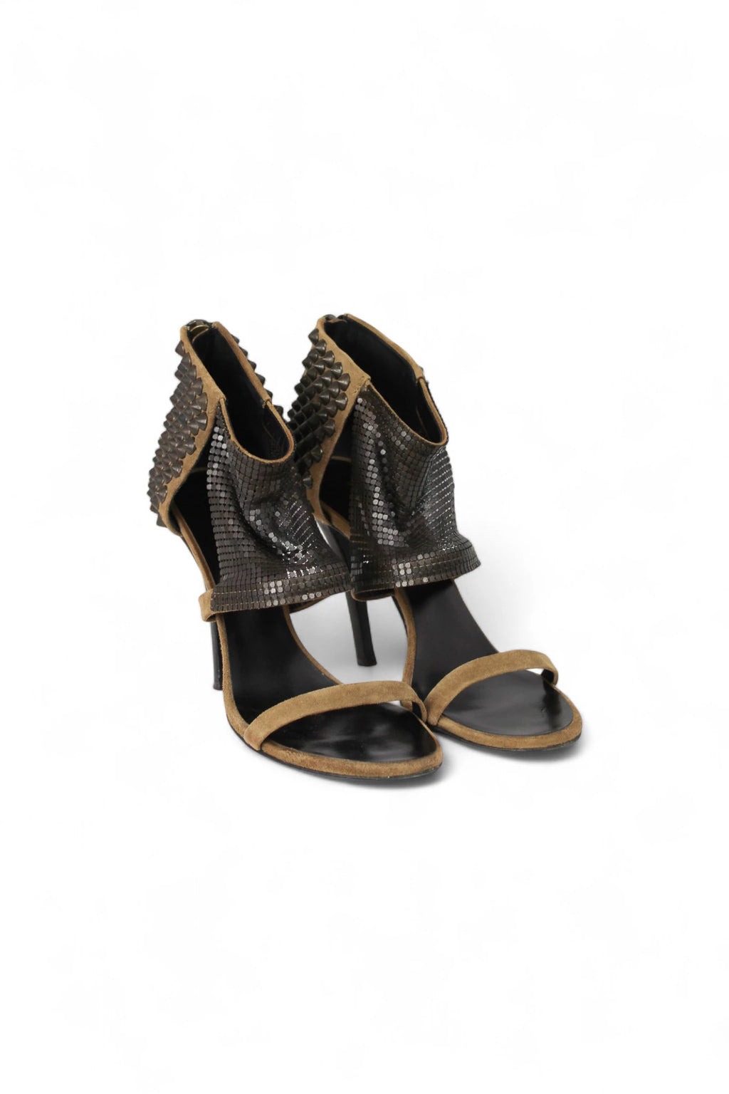 Studded suede military green sandals