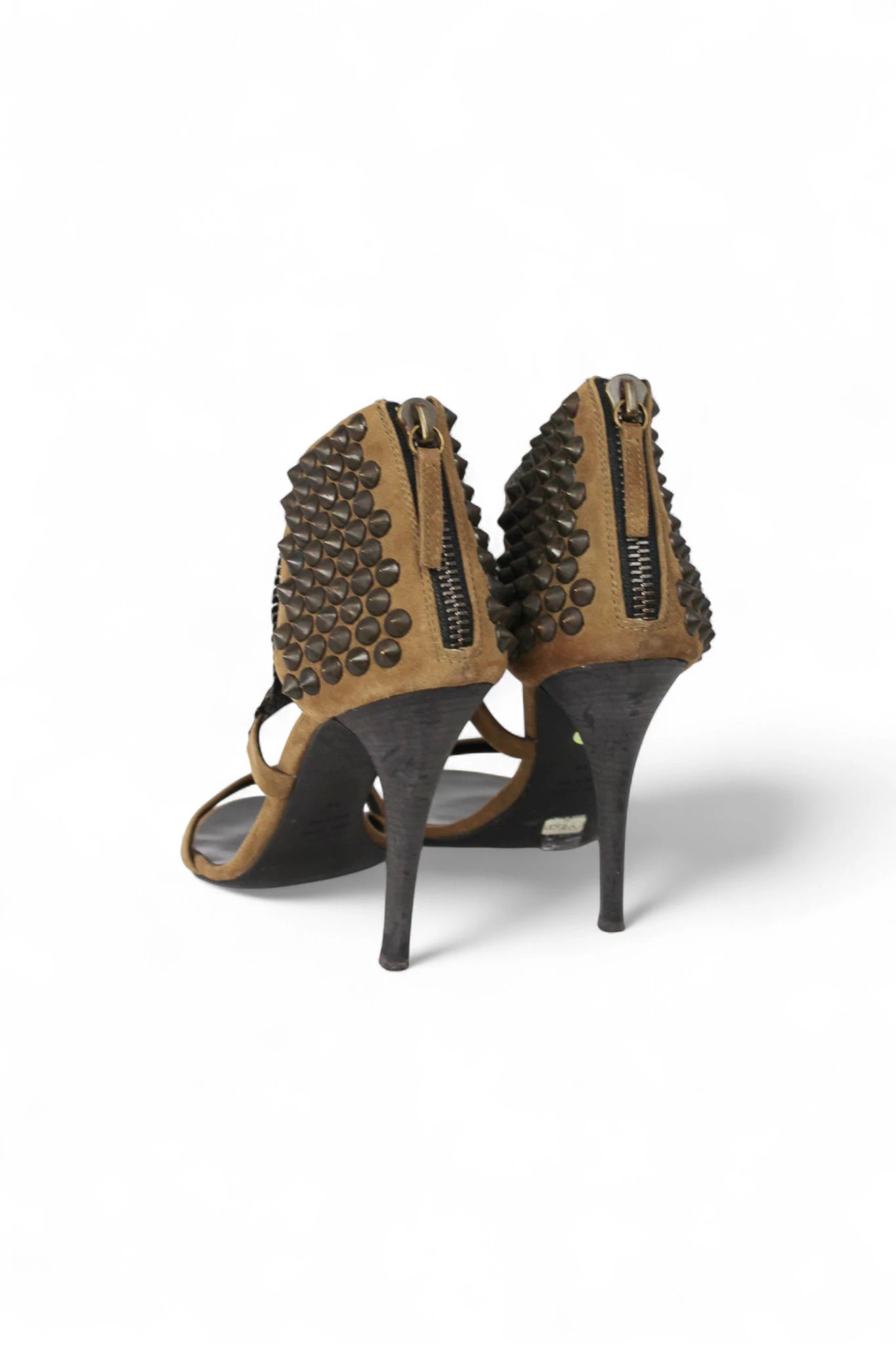 Studded suede military green sandals