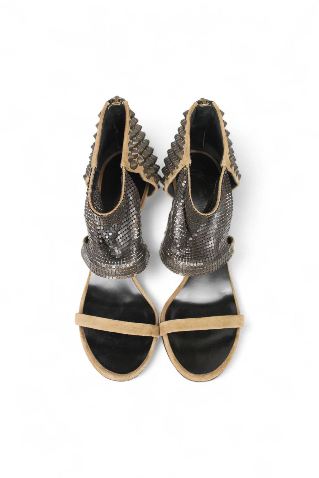 Studded suede military green sandals