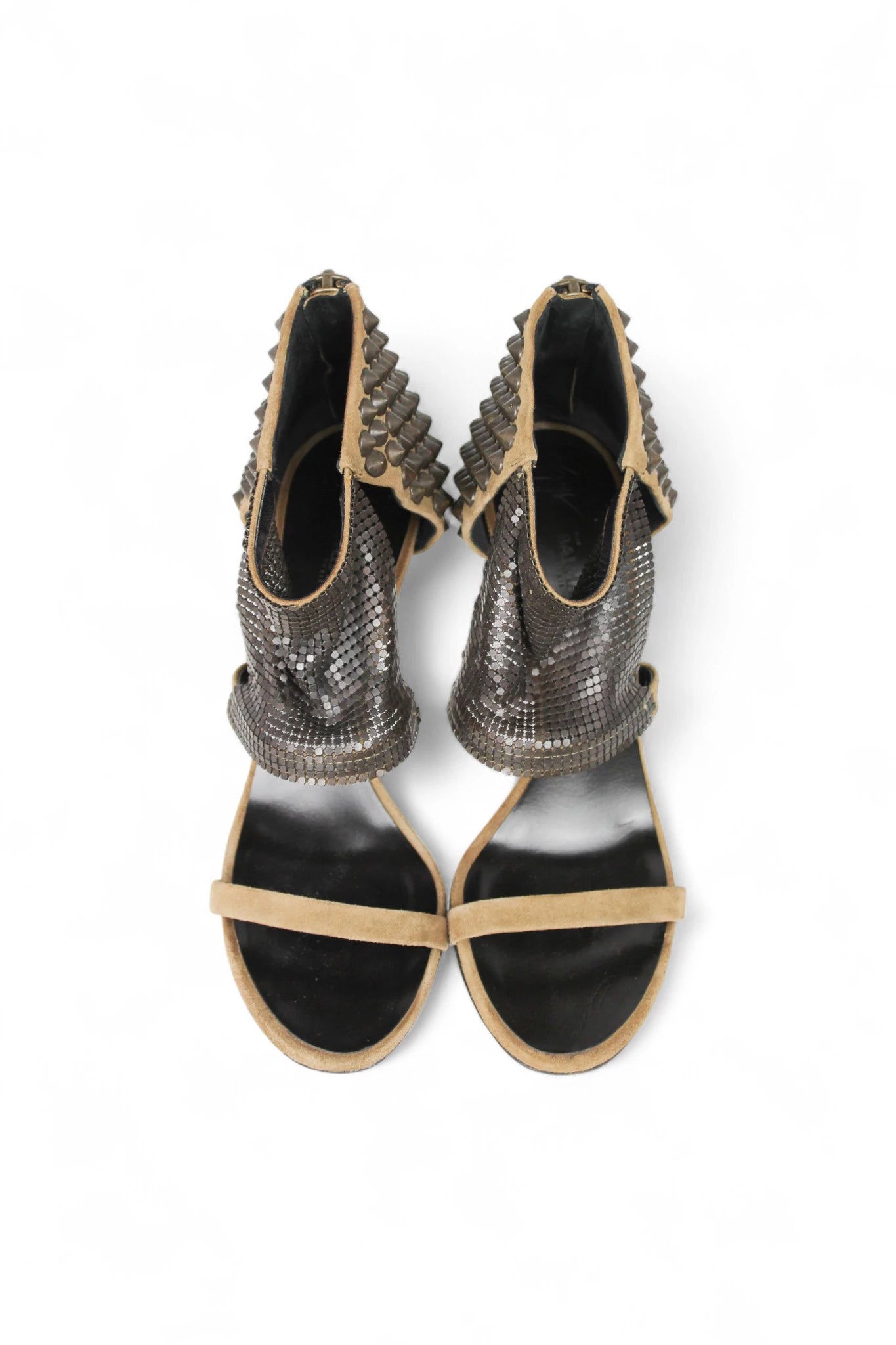 Studded suede military green sandals