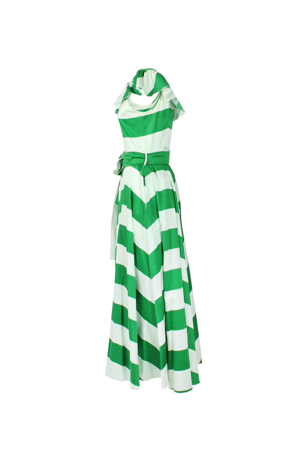 Striped Dress with Full Circle Skirt and Shoulder Ruffles