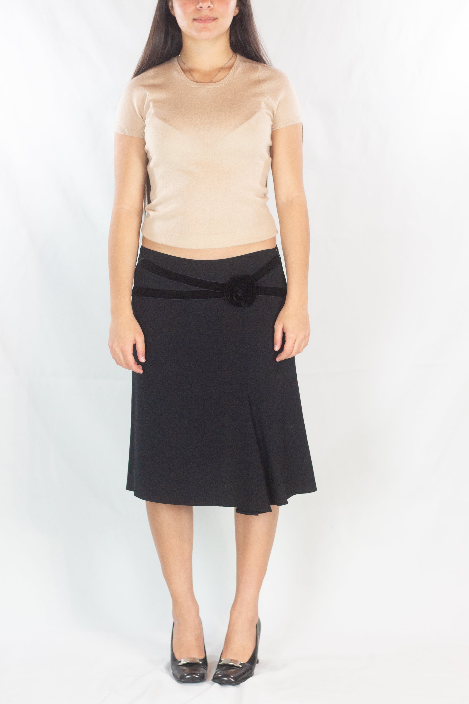 Wool Blend Skirt with Velvet Belt