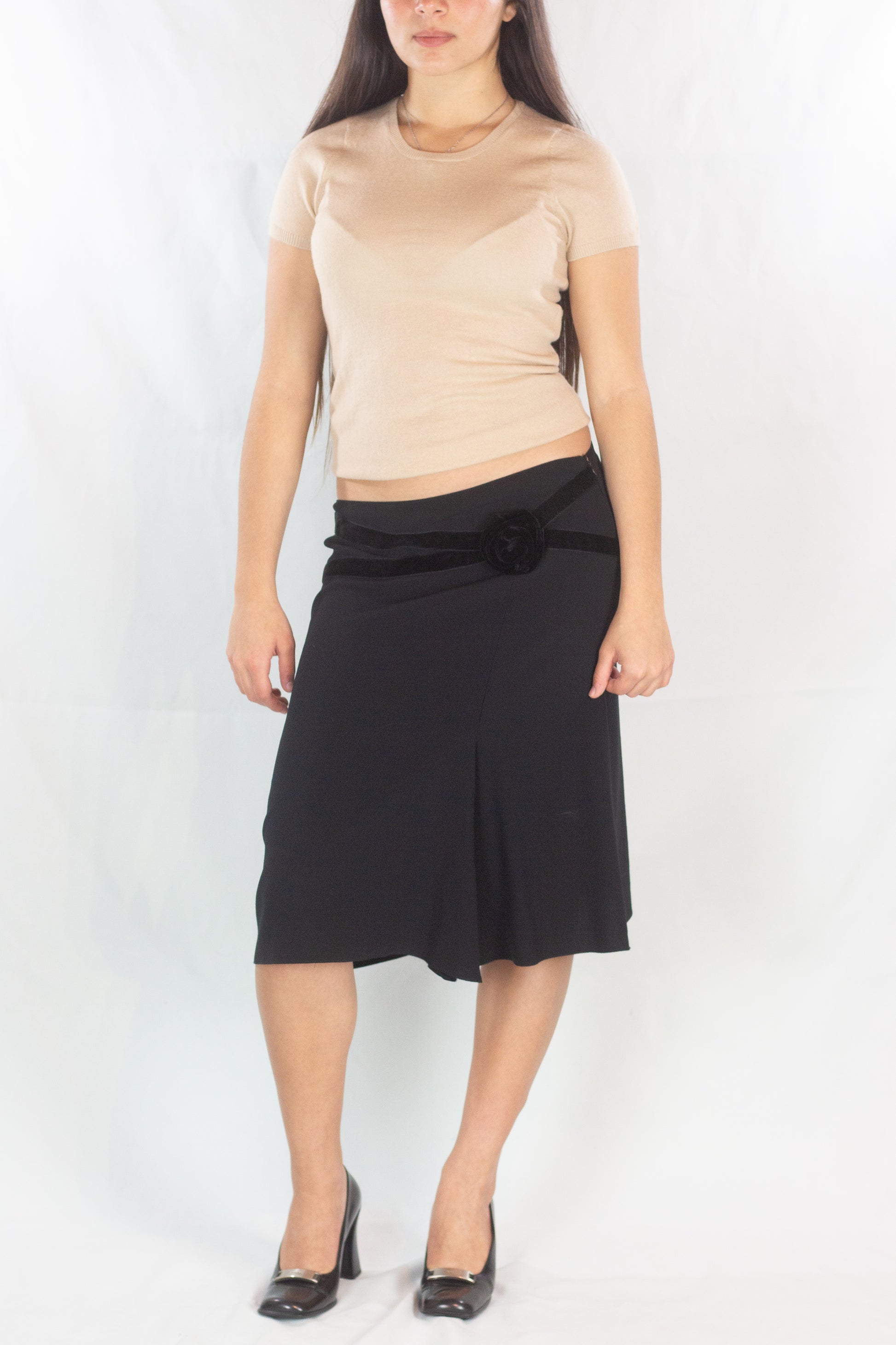 Wool Blend Skirt with Velvet Belt