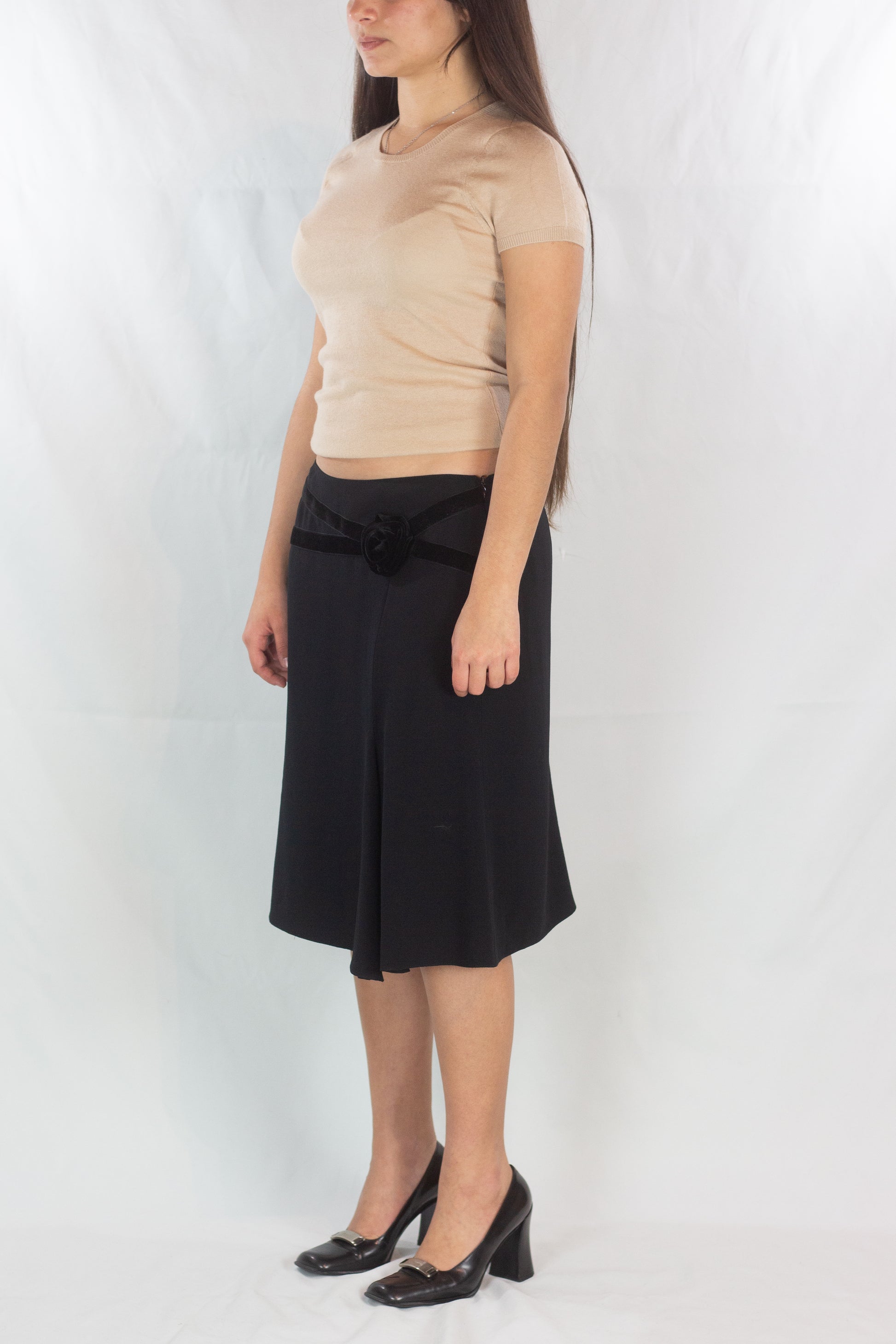 Wool Blend Skirt with Velvet Belt