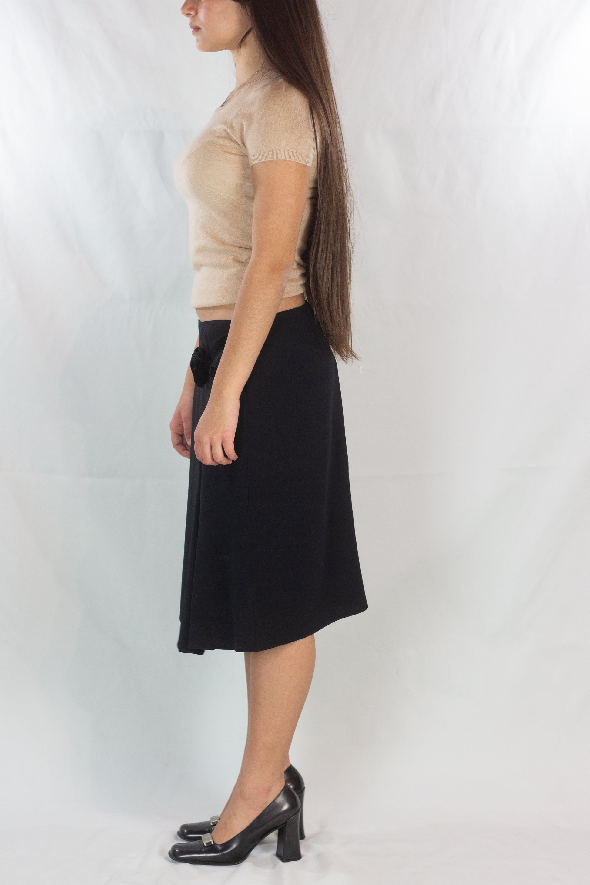 Wool Blend Skirt with Velvet Belt