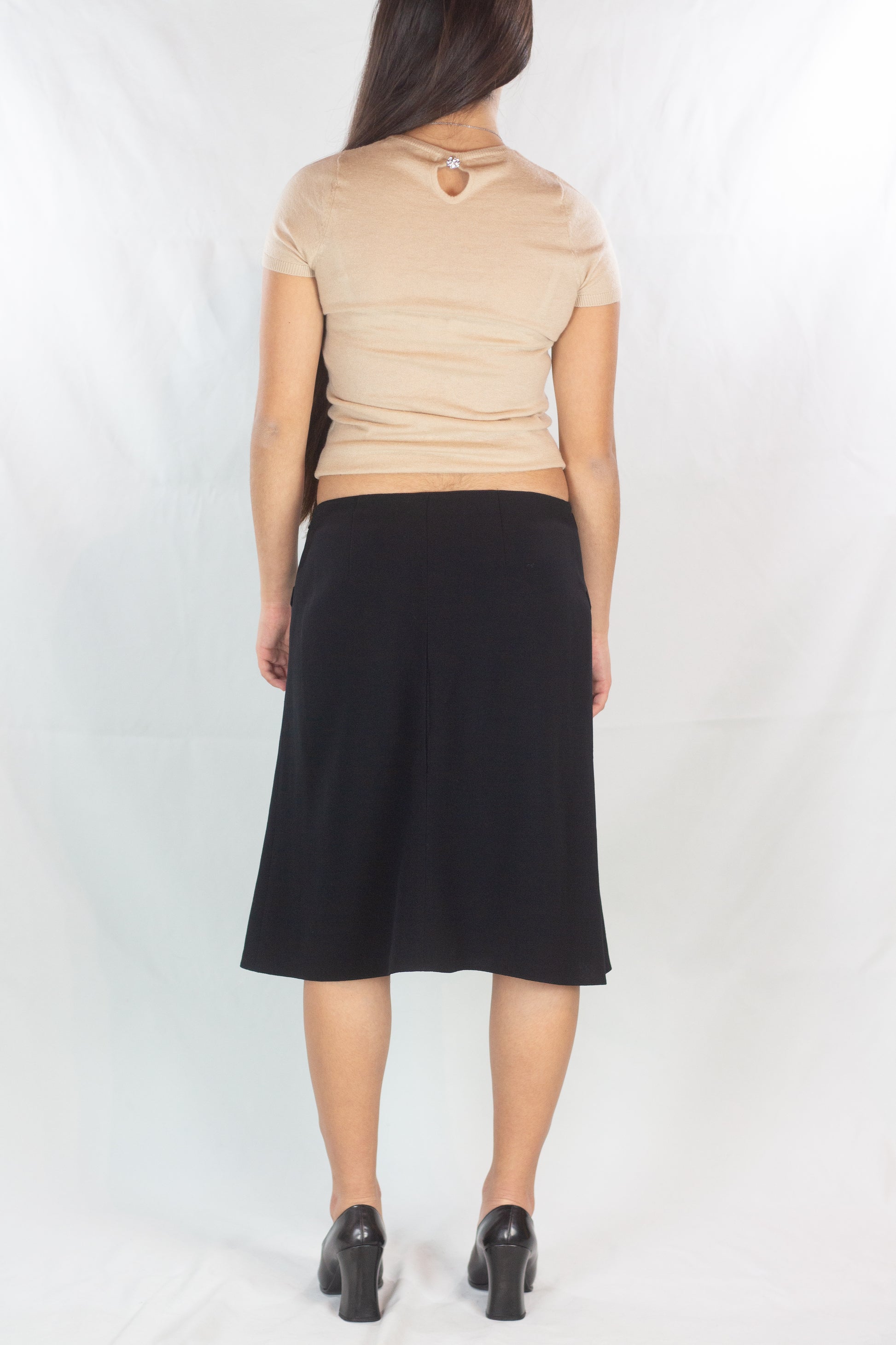 Wool Blend Skirt with Velvet Belt