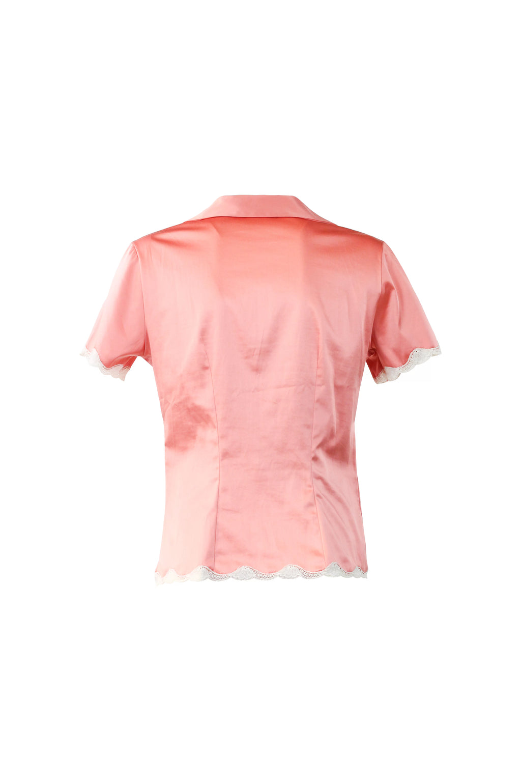 Silk Satin Lace-Trim Button-Up Top