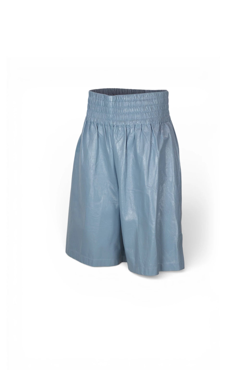 Light Blue Leather Knee-Length Bermuda
