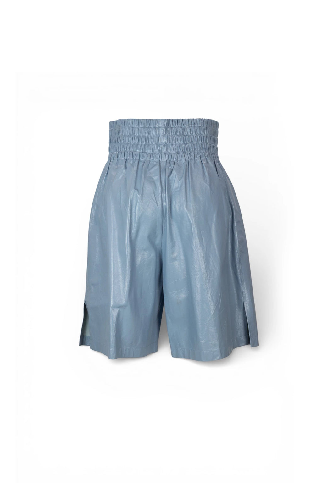 Light Blue Leather Knee-Length Bermuda