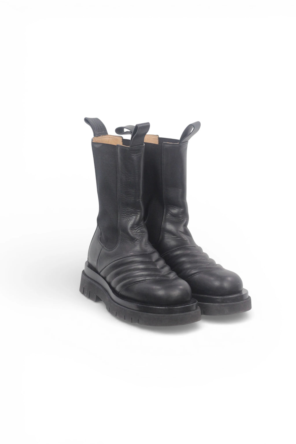 Lug Boots in Black Leather with Stitching Detail FW2019