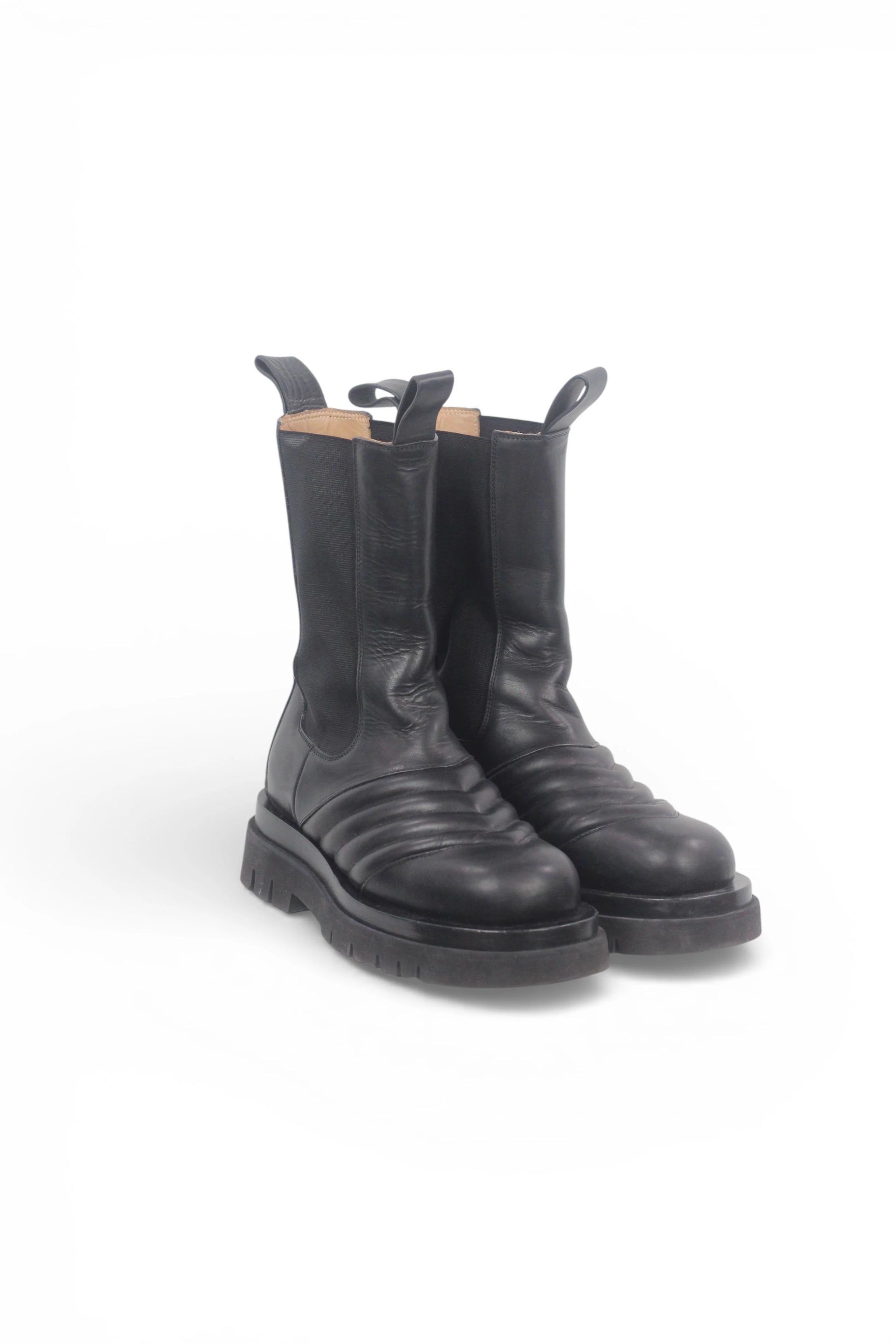 Lug Boots in Black Leather with Stitching Detail FW2019