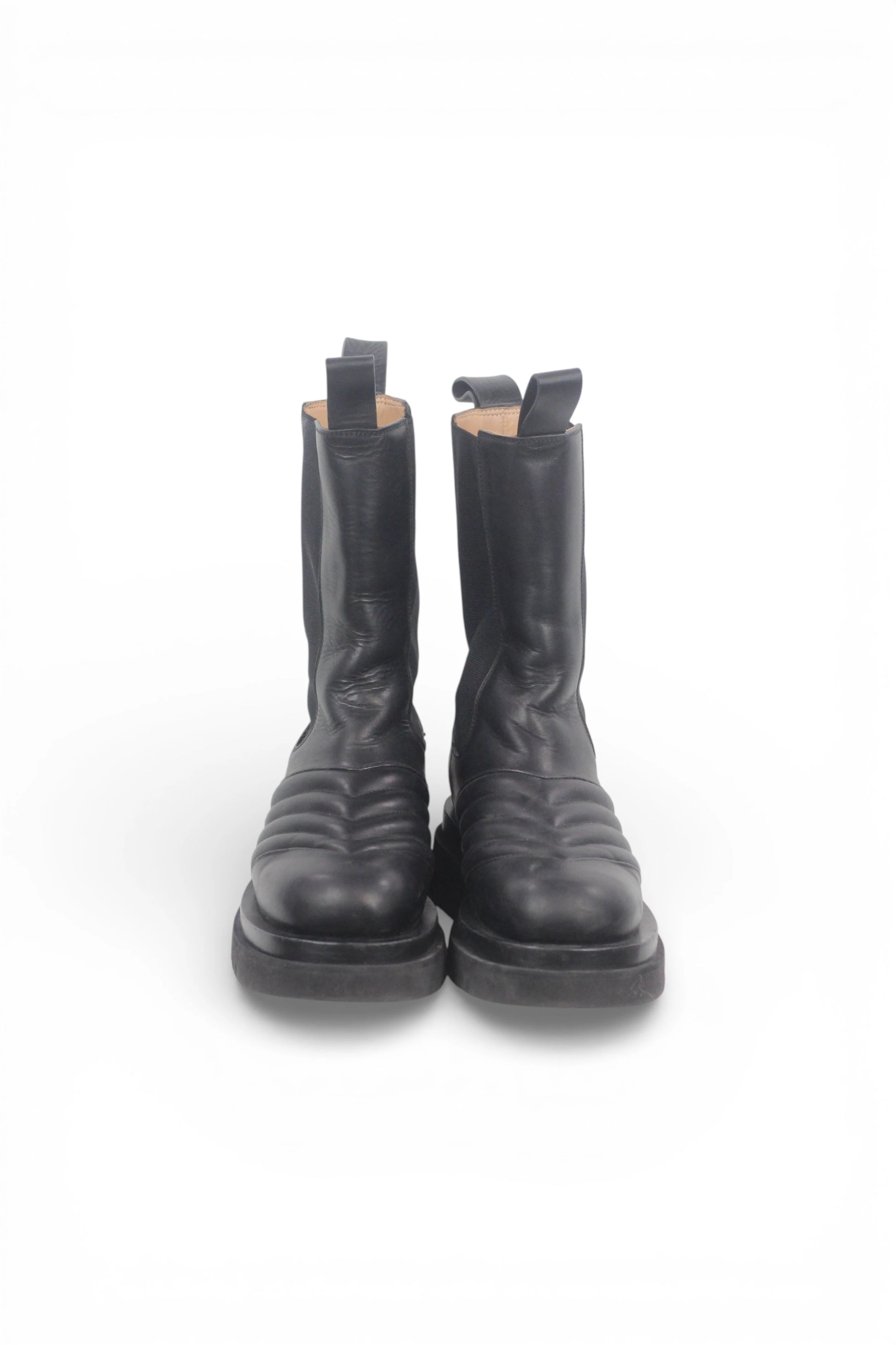 Lug Boots in Black Leather with Stitching Detail FW2019
