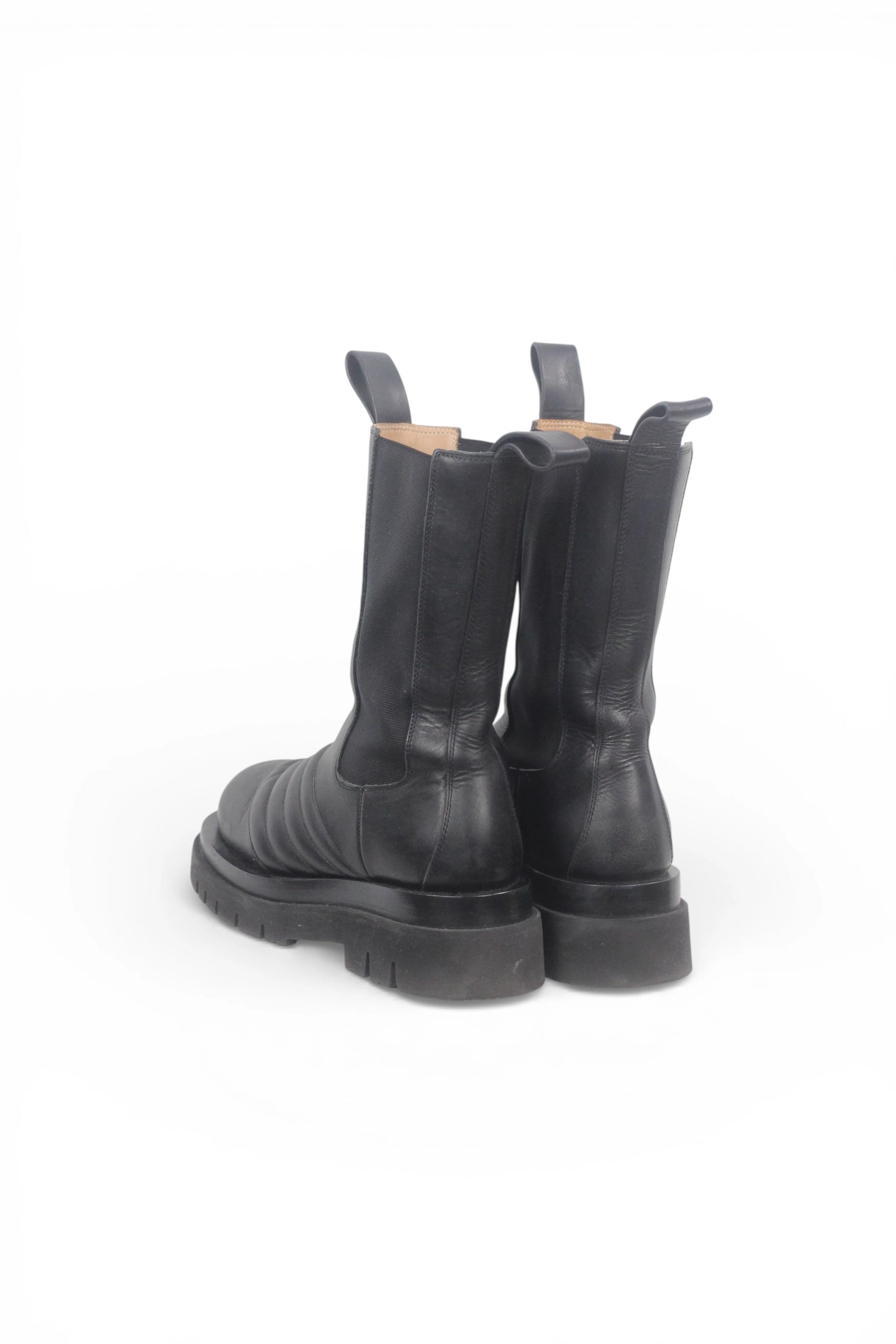 Lug Boots in Black Leather with Stitching Detail FW2019