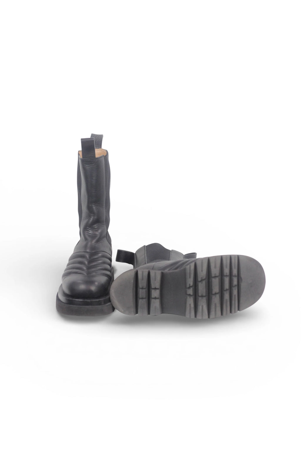 Lug Boots in Black Leather with Stitching Detail FW2019