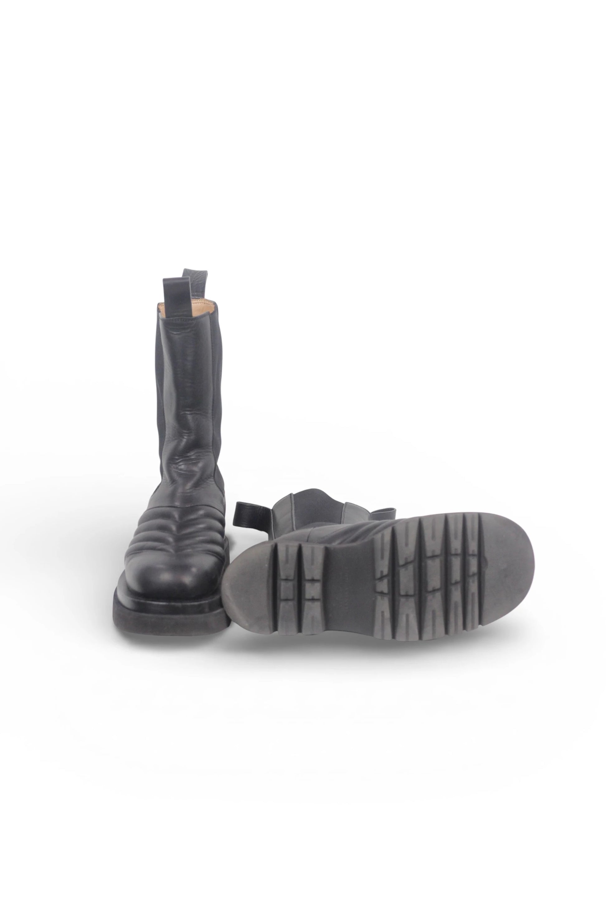 Lug Boots in Black Leather with Stitching Detail FW2019