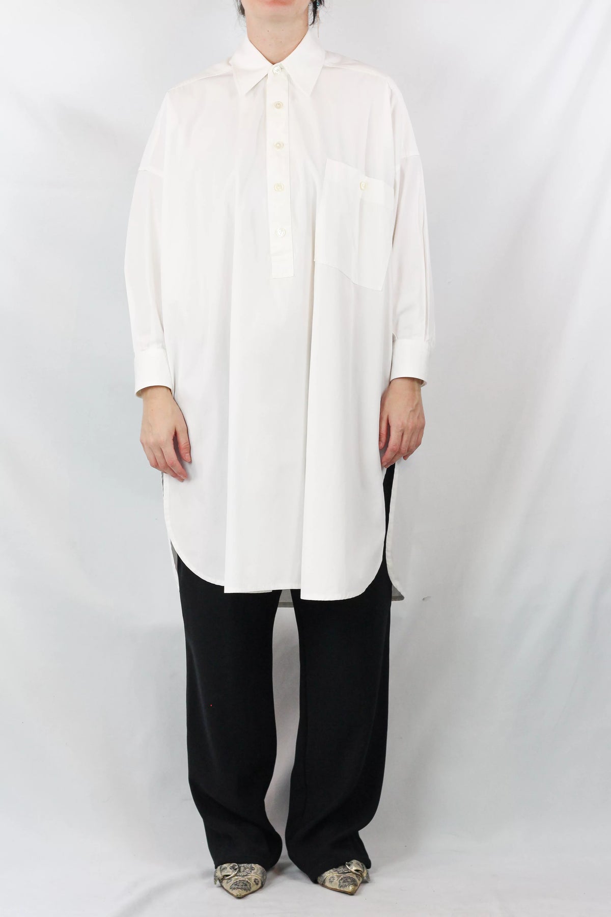 White Cotton Oversized Shirt Dress