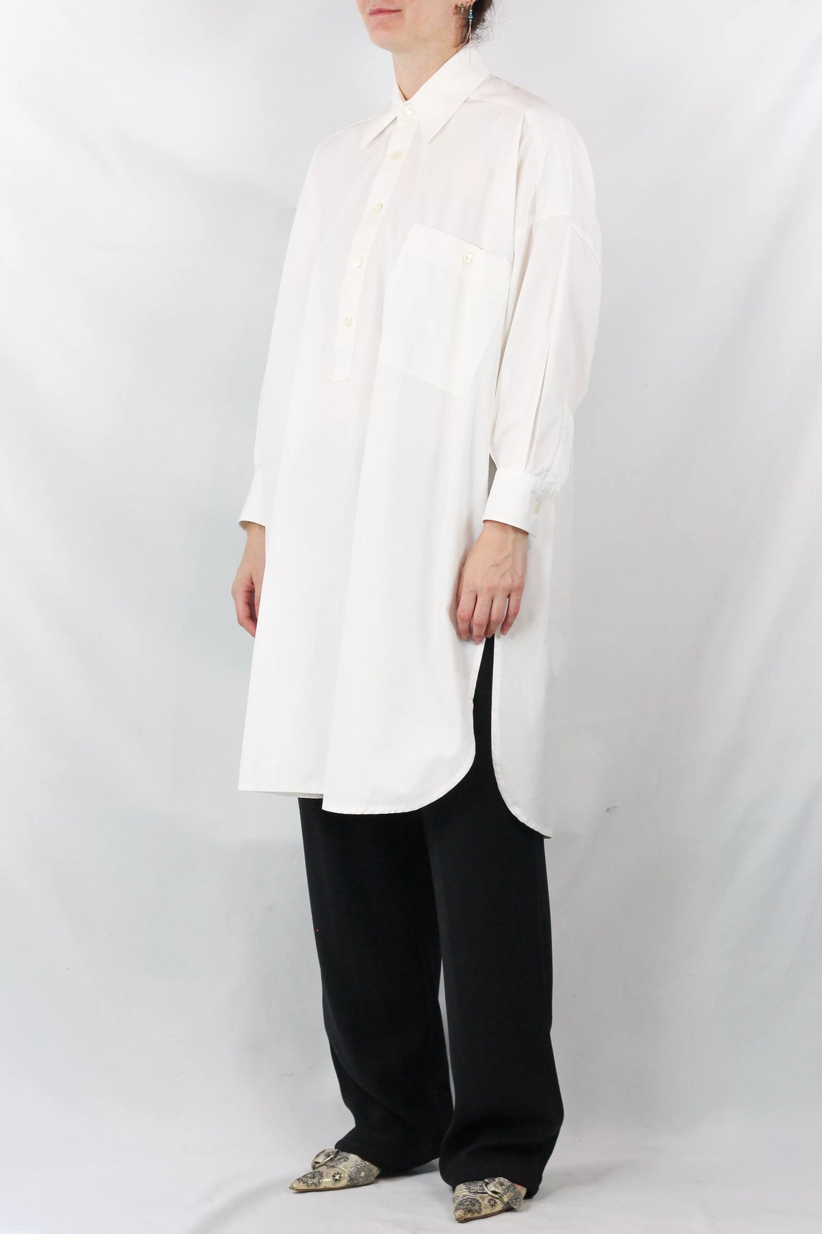 White Cotton Oversized Shirt Dress